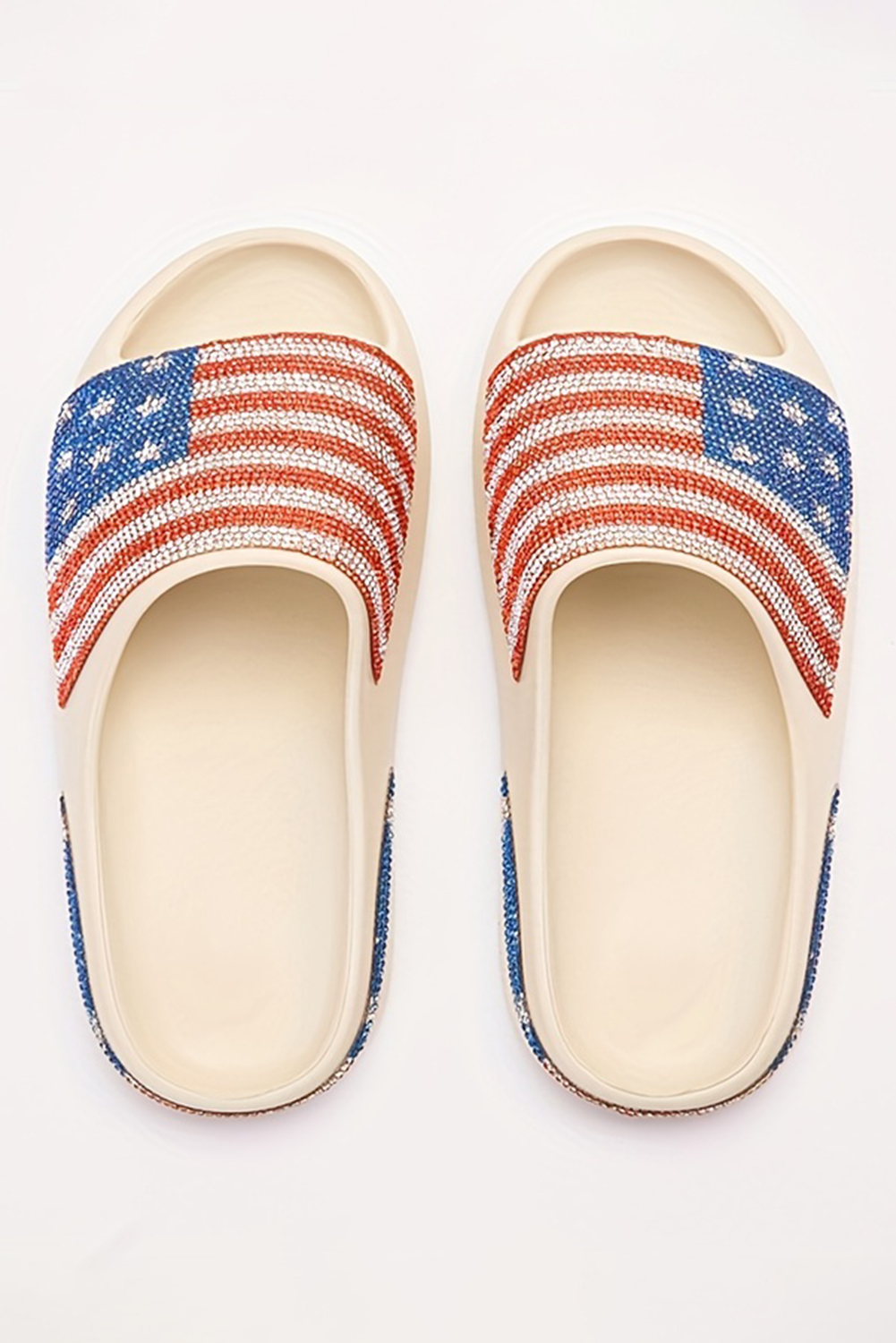 Black Rhinestone American Flag Thick Sole Slippers - loveforevers