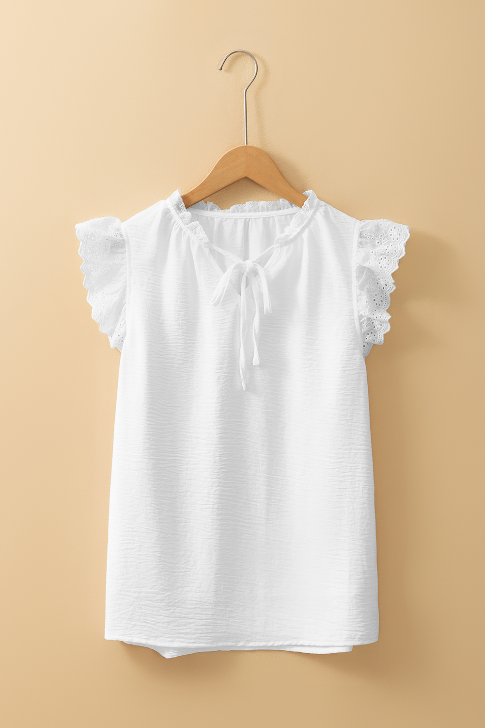 White Embroidered Ruffle Trim Textured Blouse - loveforevers