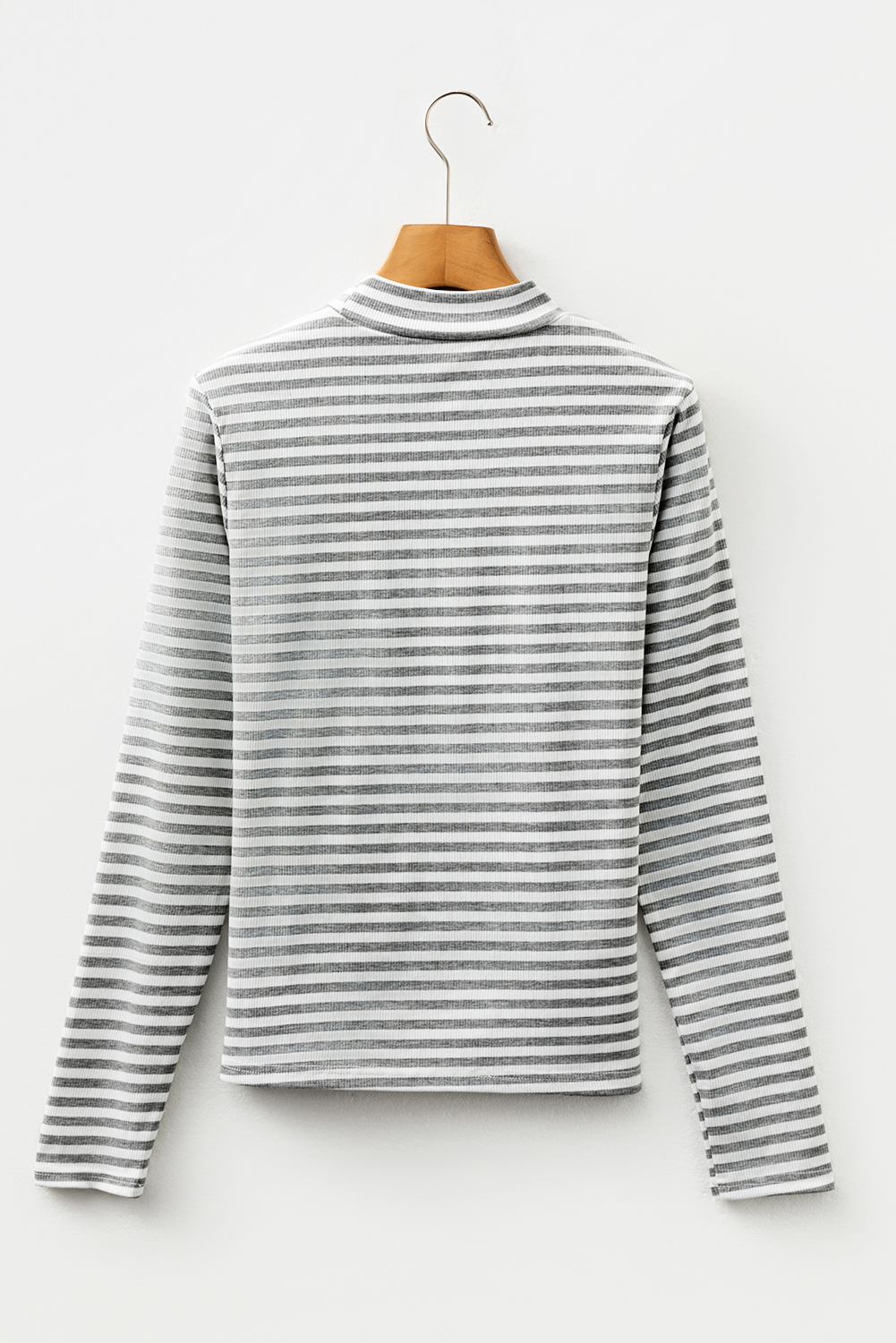 Gray Stripe Ribbed High Neck Slim Fit Long Sleeve Top - loveforevers