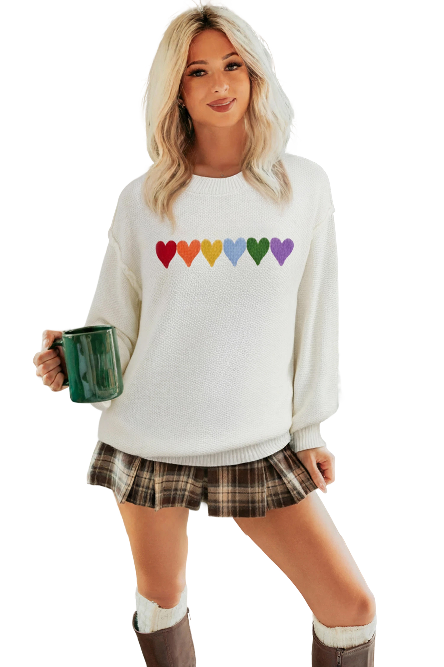 White Chenille Graphic Drop Shoulder Holiday Sweater - loveforevers