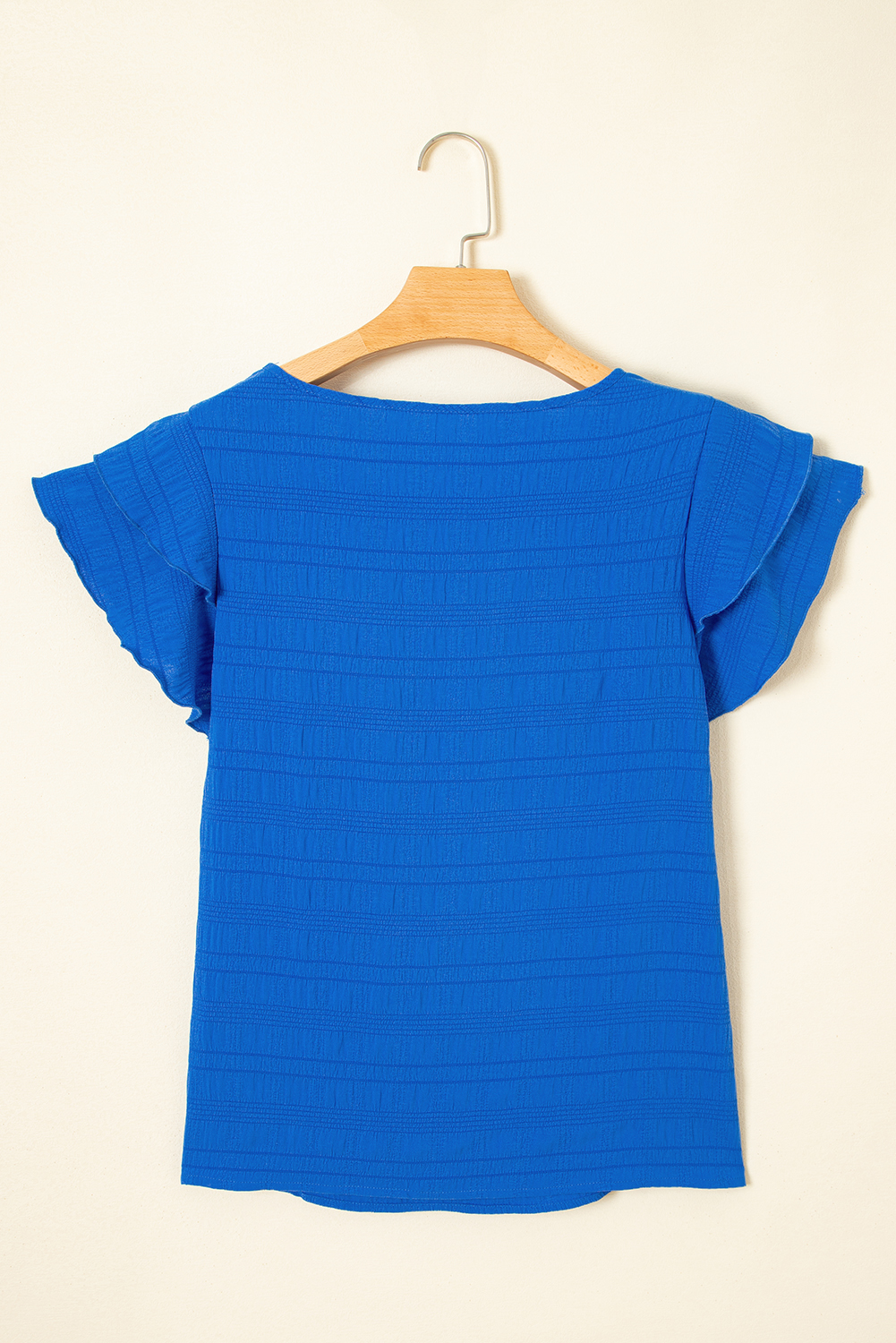 Dark Green Textured Ruffled Sleeve Round Neck Top - loveforevers