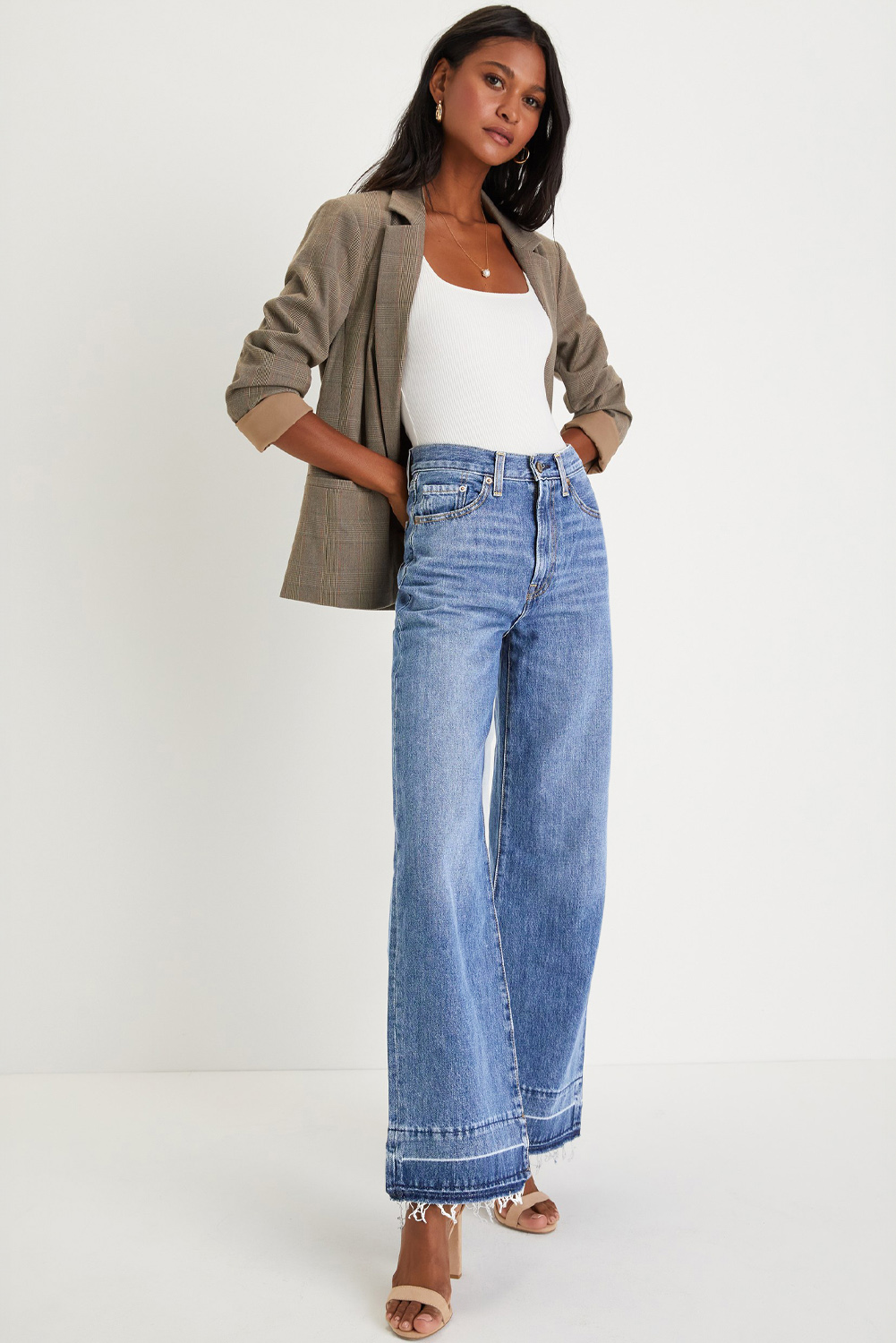 Real Teal Raw Hem Unique Cuffs Straight High Rise Loose Jeans - loveforevers