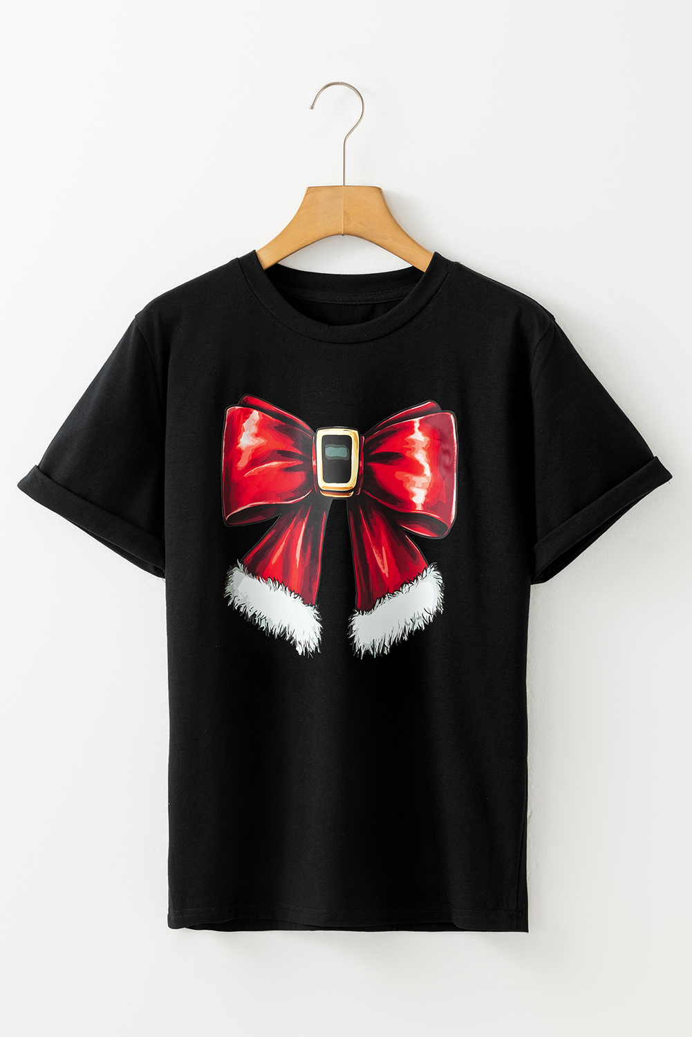 Black Christmas Big Bowknot Graphic Crewneck T Shirt - loveforevers