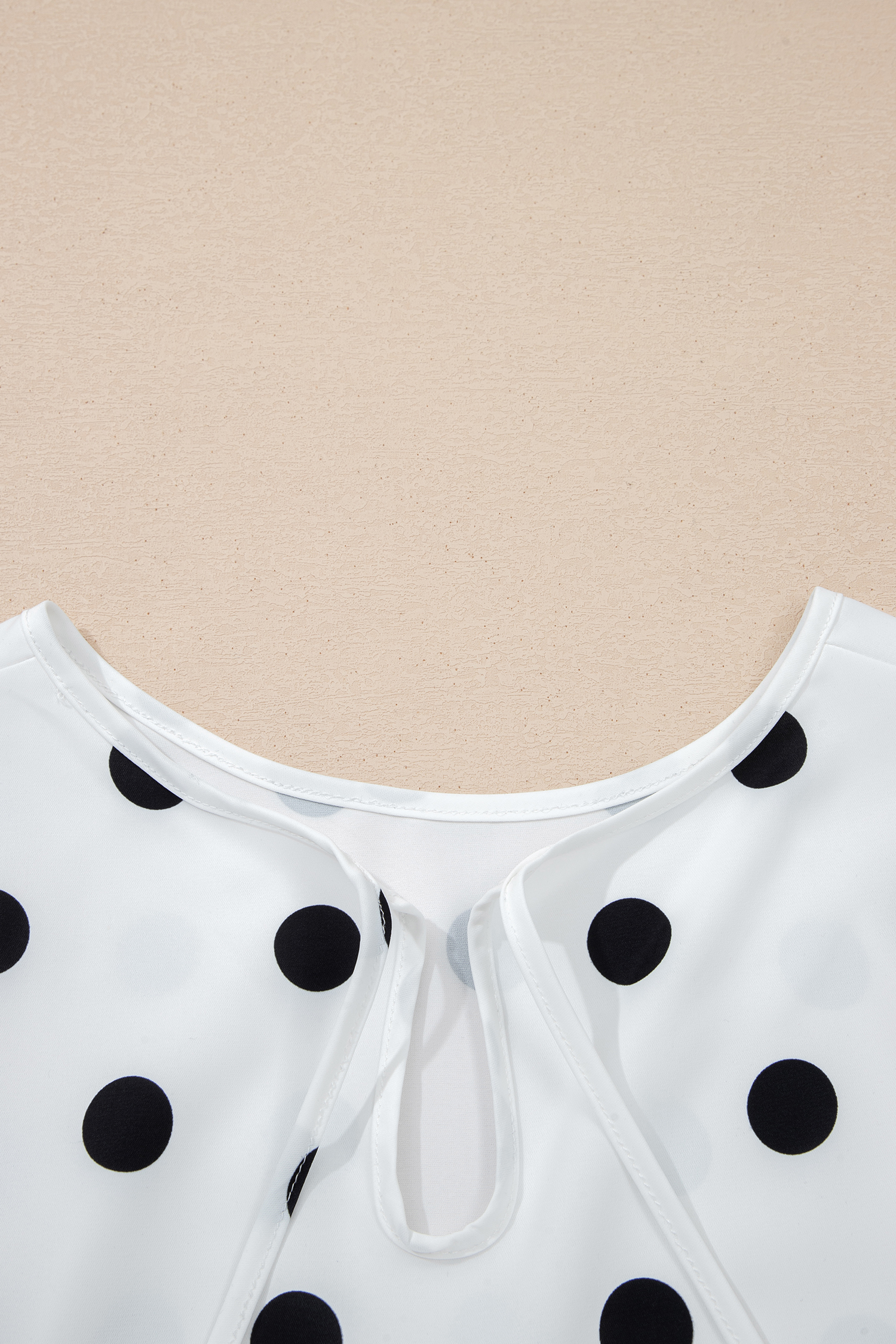 White Polka Dot Print Round Neck Frilled Long Sleeve Blouse - loveforevers