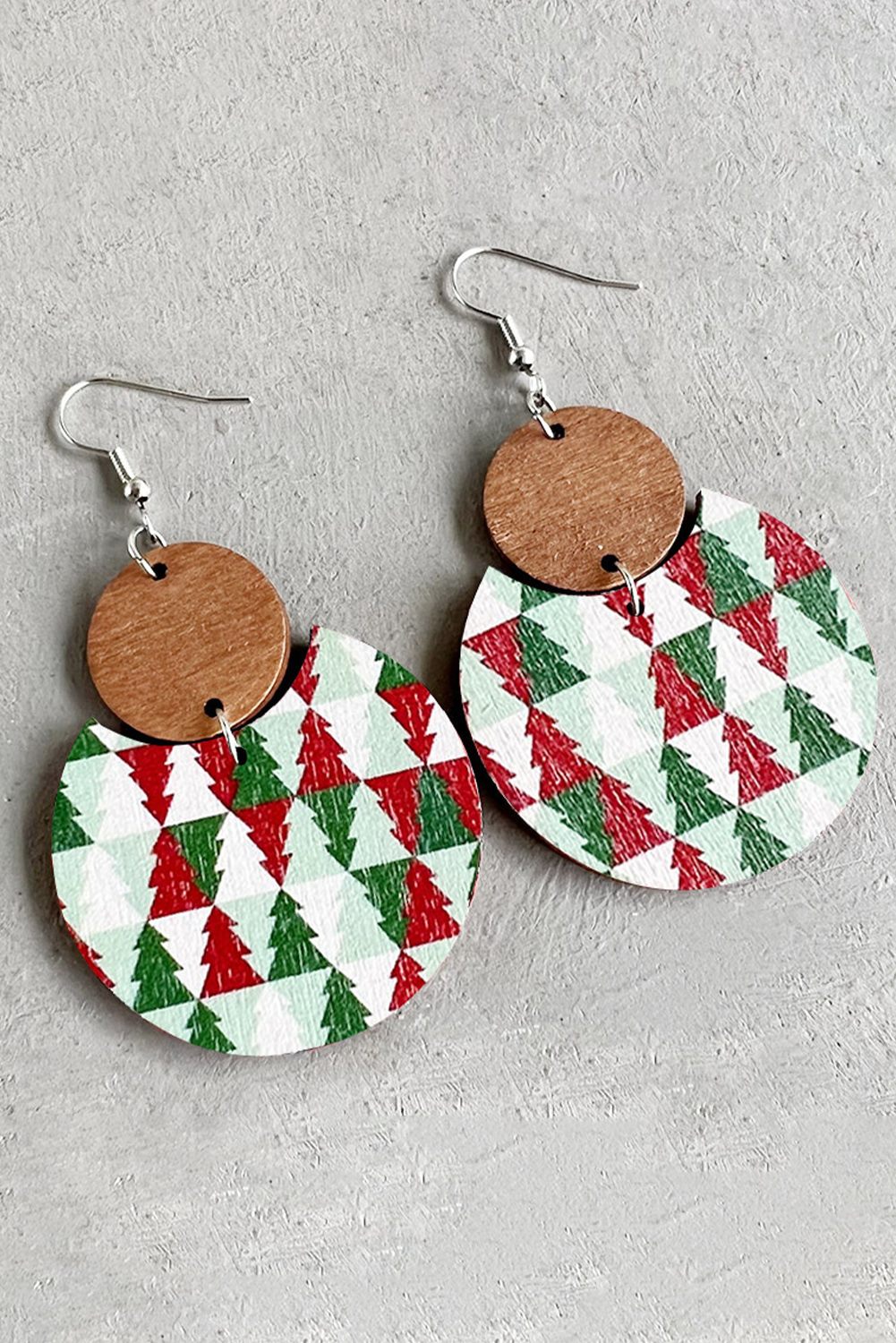Red Shade Of Leopard Plaid Christmas Tree Earrings - loveforevers