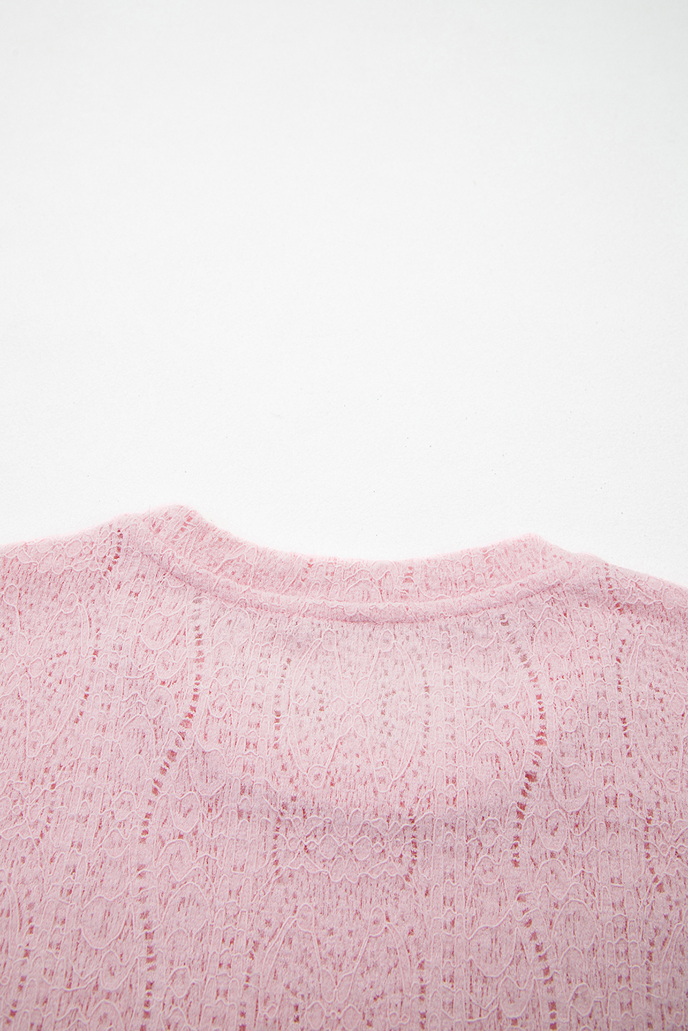 Light Pink Semi Sheer Lace Long Sleeve Cropped Top - loveforevers