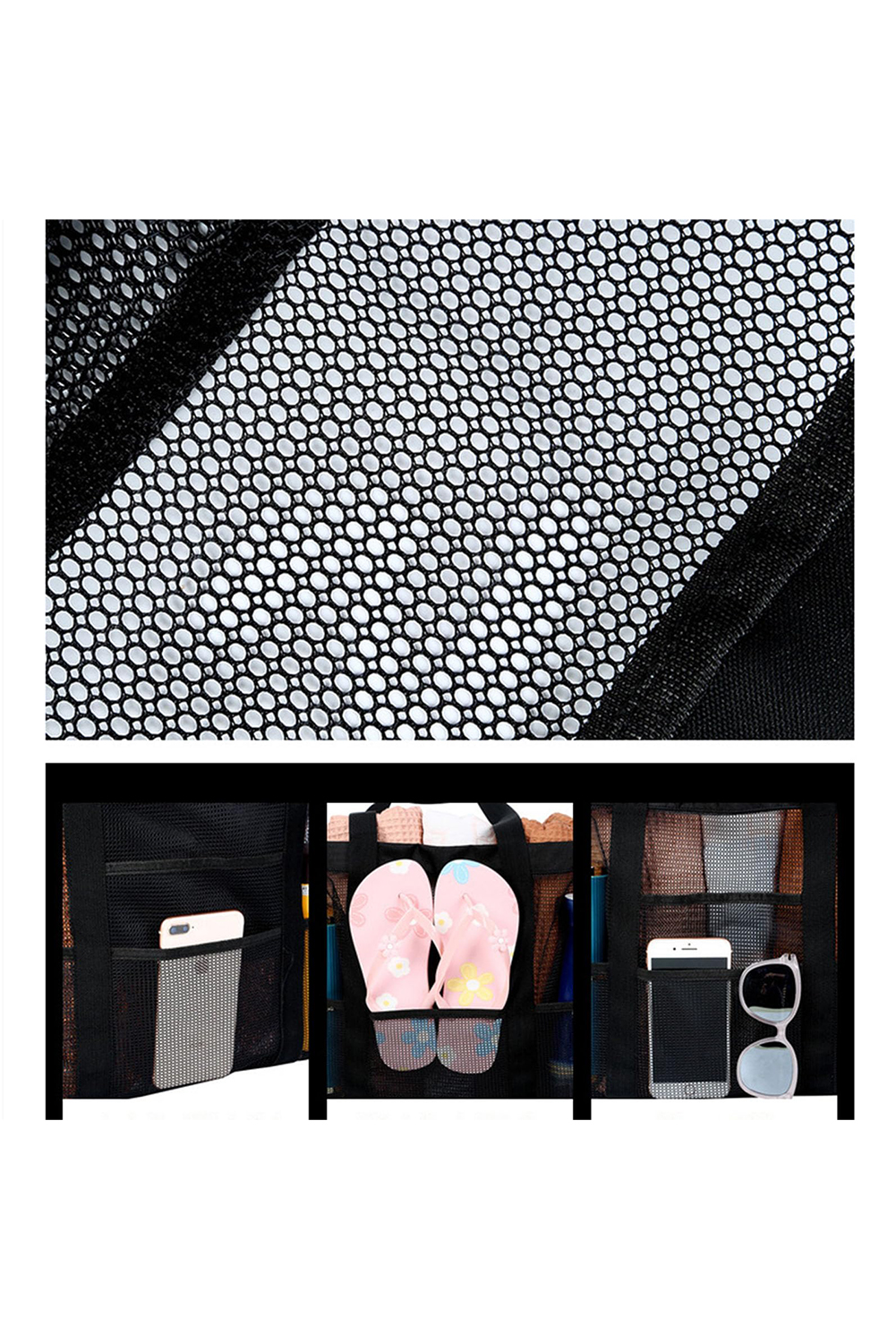 Black Multi-pocket Large Mesh Tote Bag - loveforevers