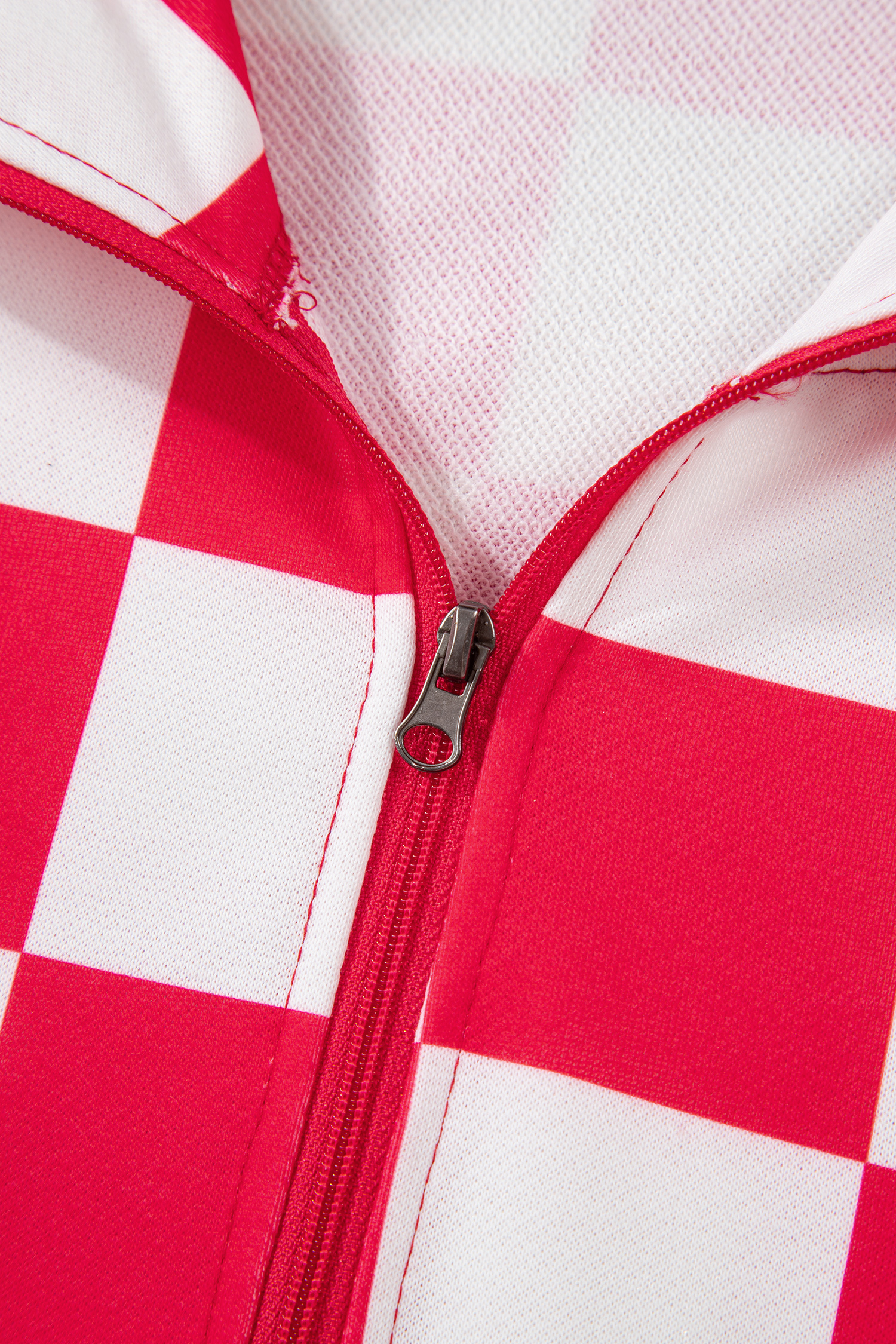 Red Checkered Print Half Zip Hoodie Loose Pant Set - loveforevers