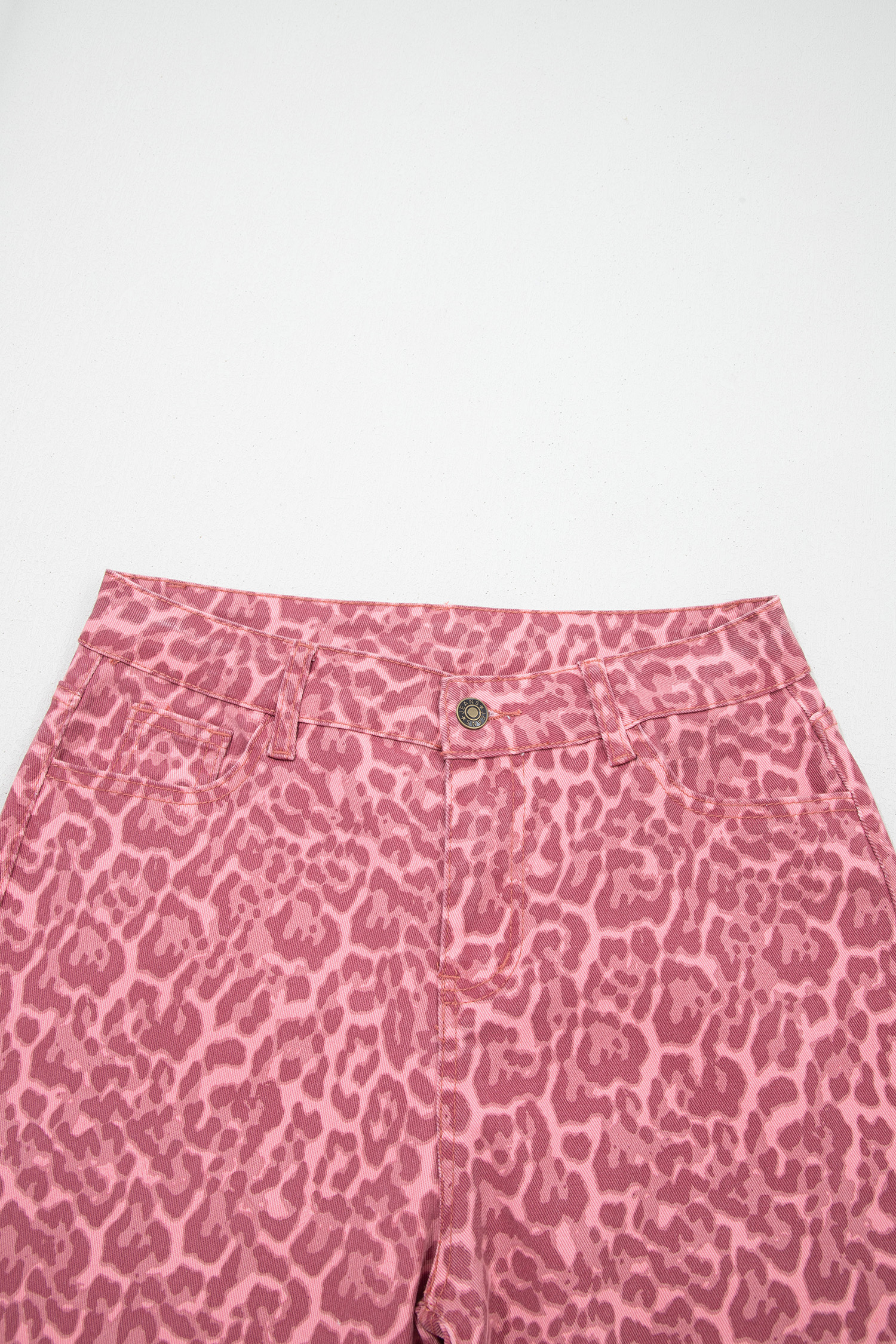 Rose Leopard Frayed Edge Wide Leg High Waist Jeans - loveforevers