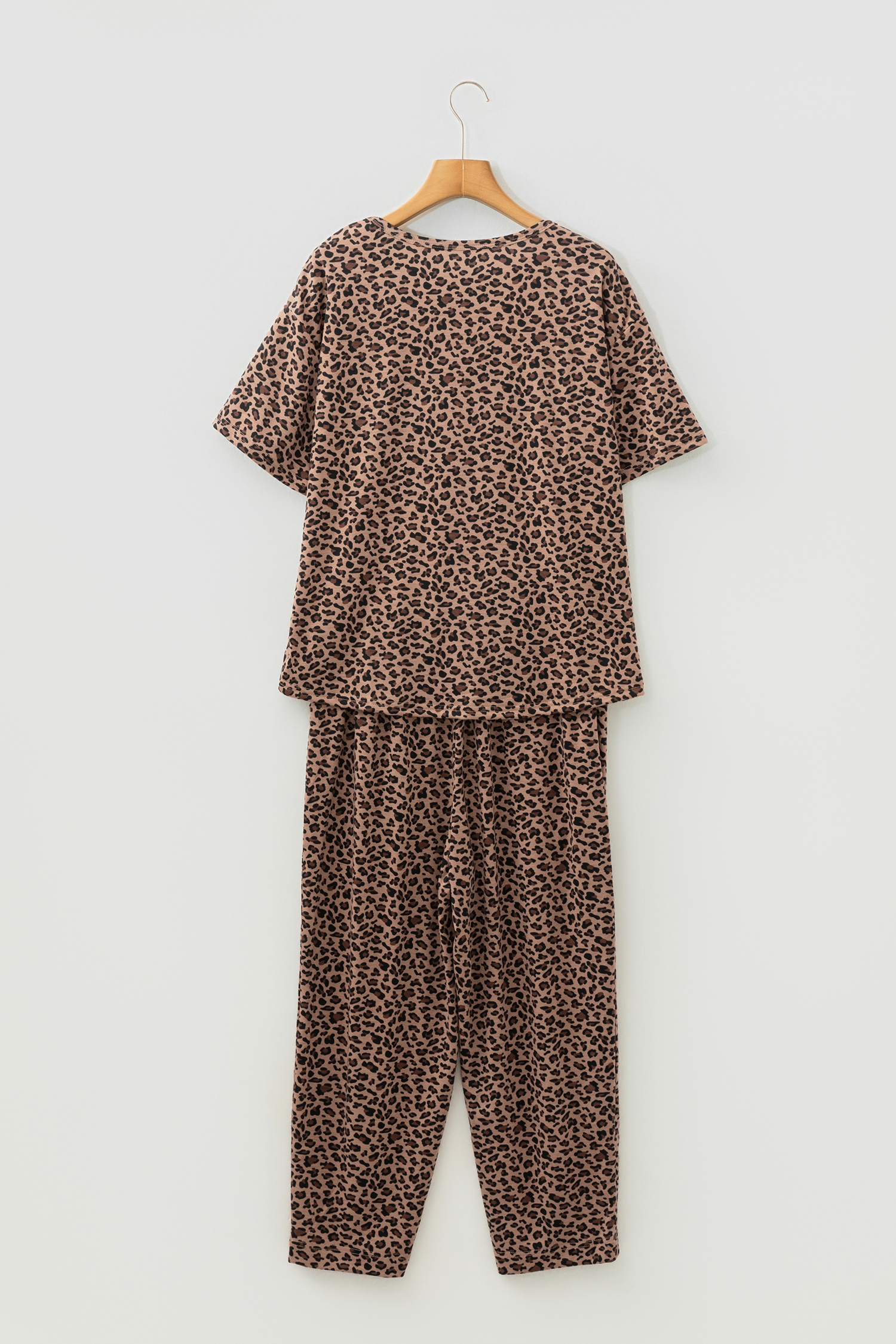 Brown Leopard Loose Tee Drawstring Waist Barrel Pants Set - loveforevers