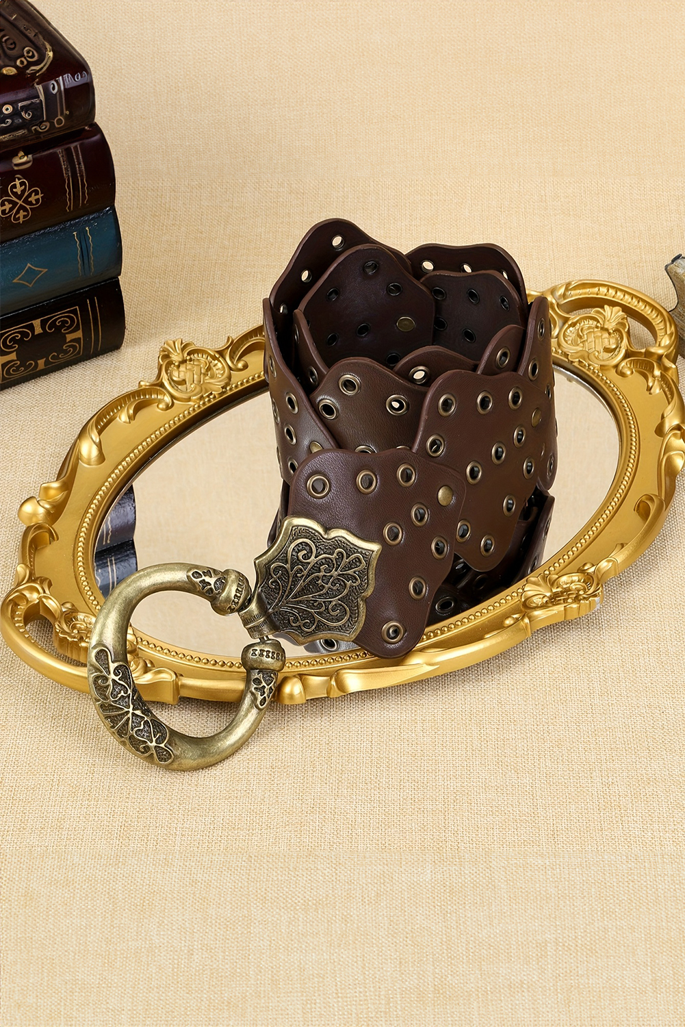 Chestnut Y2K Antique Bronze Circle Grommet Detail Western Leather Belt - loveforevers