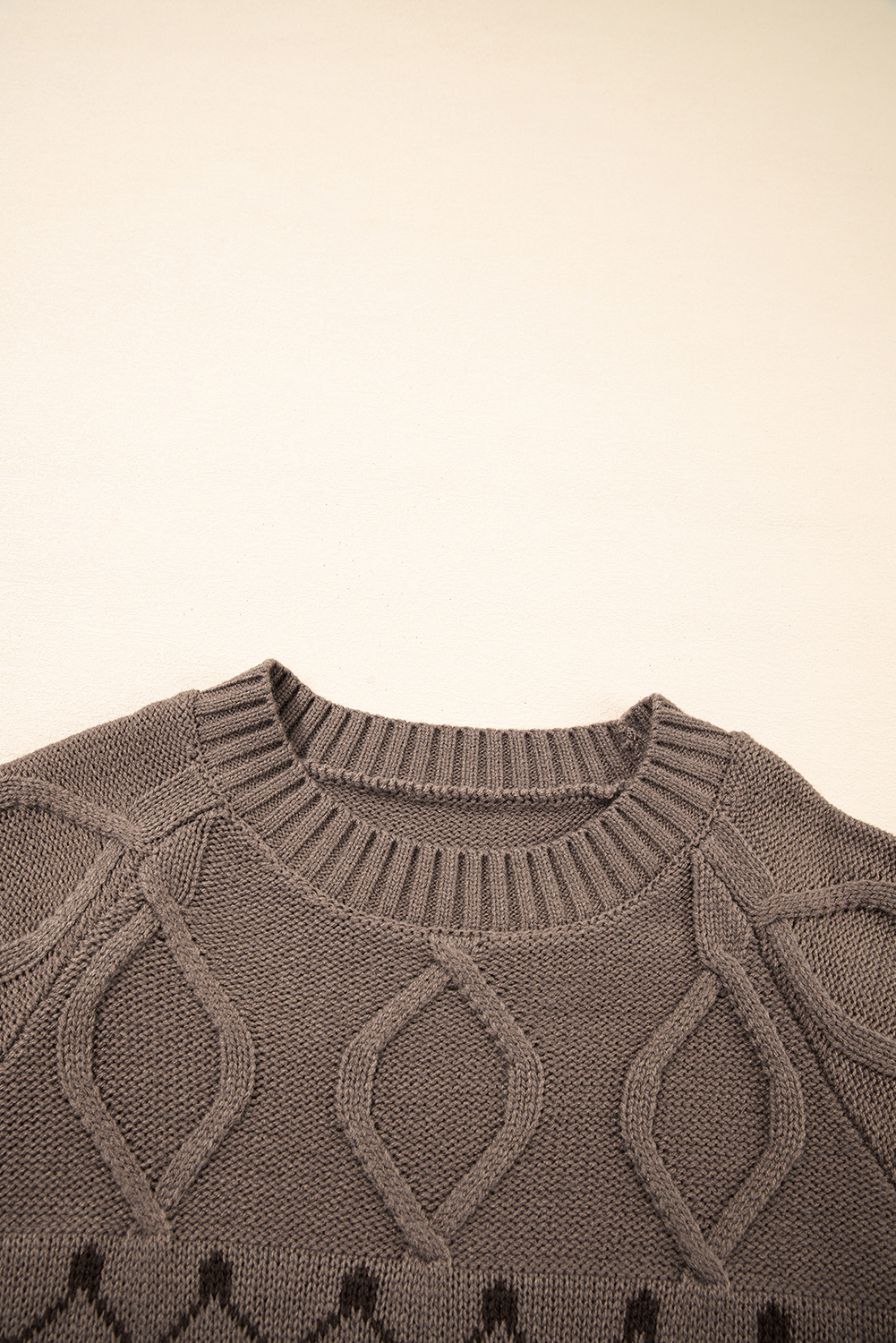 Light French Beige Western Geometric Patterned Crew Neck Knitted Sweater - loveforevers