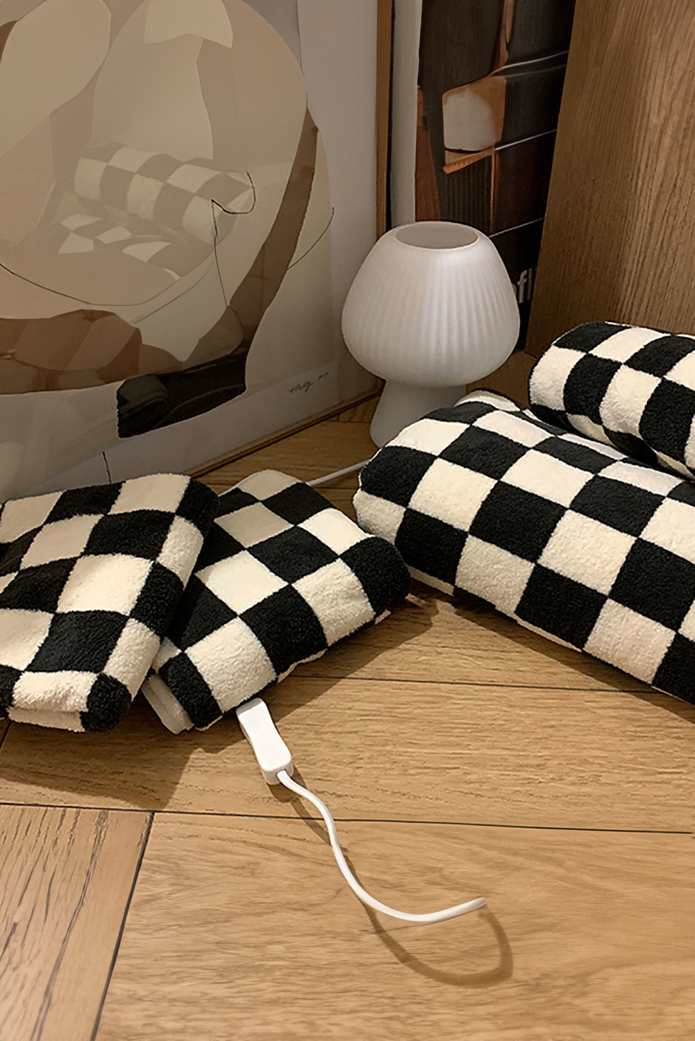 Black Fuzzy Checkerboard Bath Towel Set - loveforevers