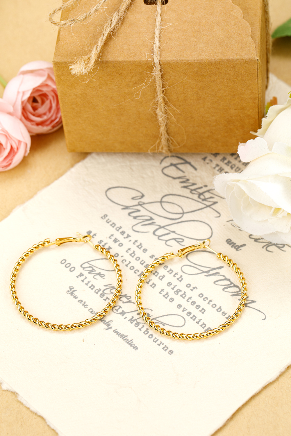 Gold Twisted Detail Plated Alloy Large Hoop Earrings - loveforevers