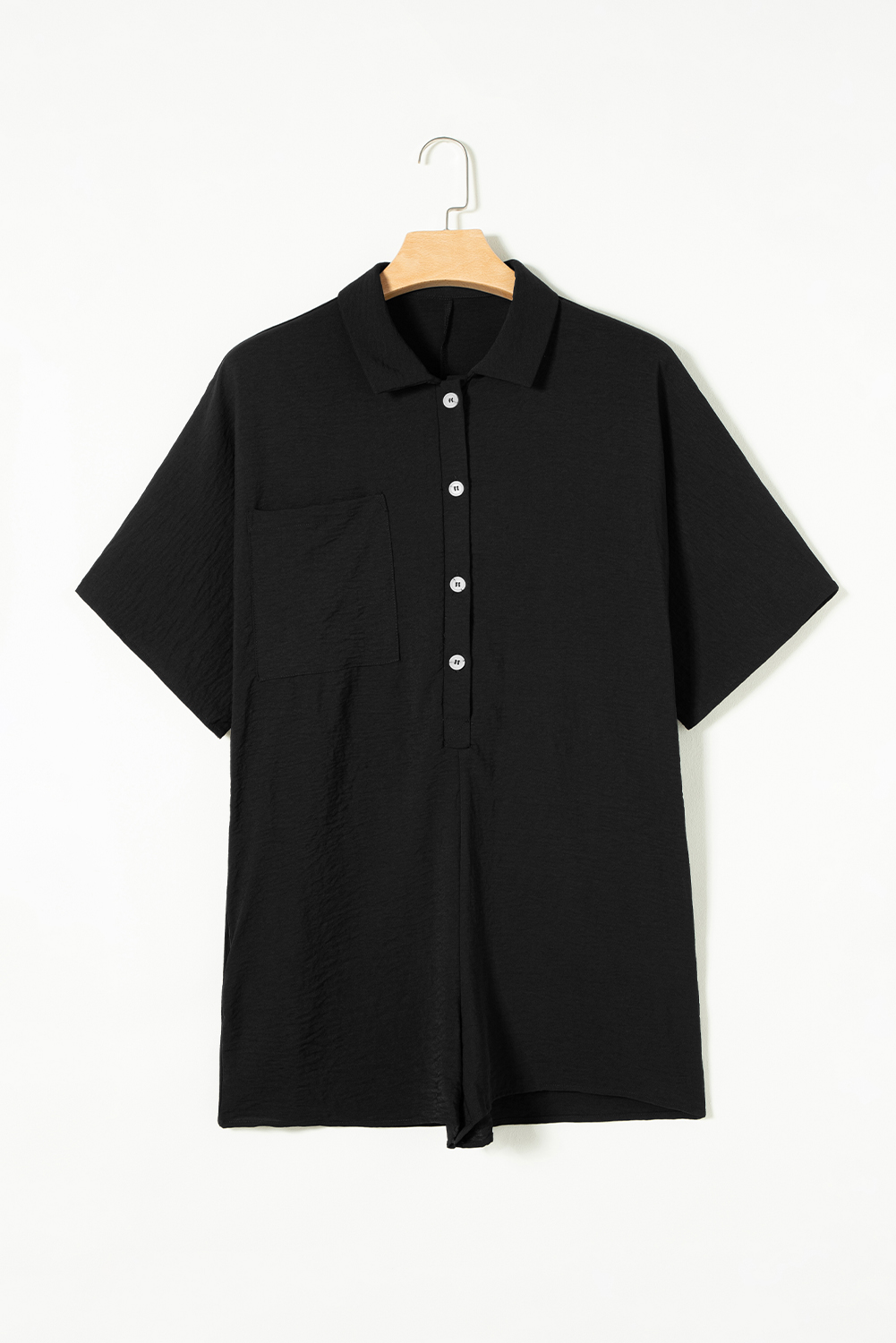 Black Half Button Collared Loose Romper - loveforevers