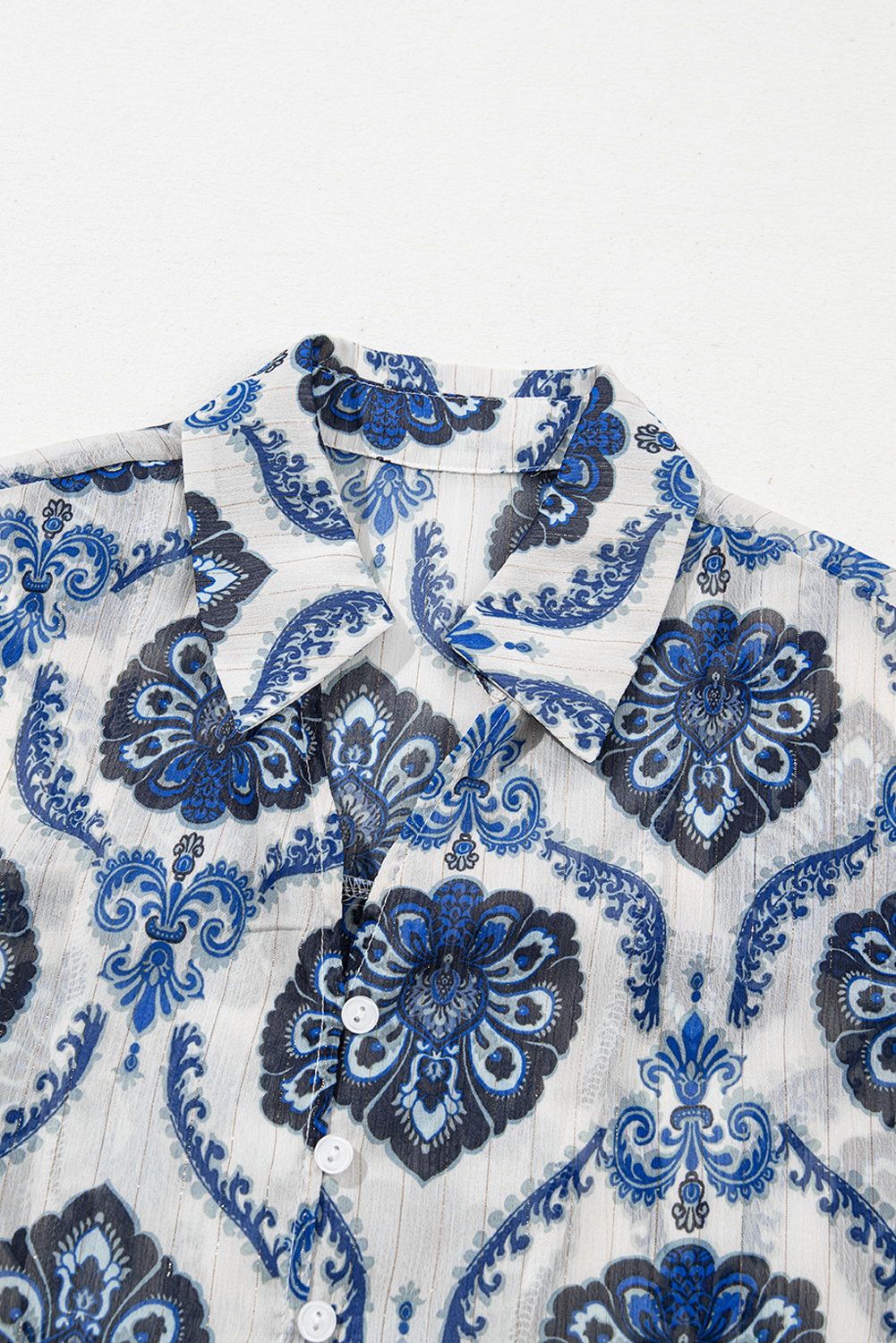 Blue Tribal Pattern Buttoned Front Loose Shirt - loveforevers