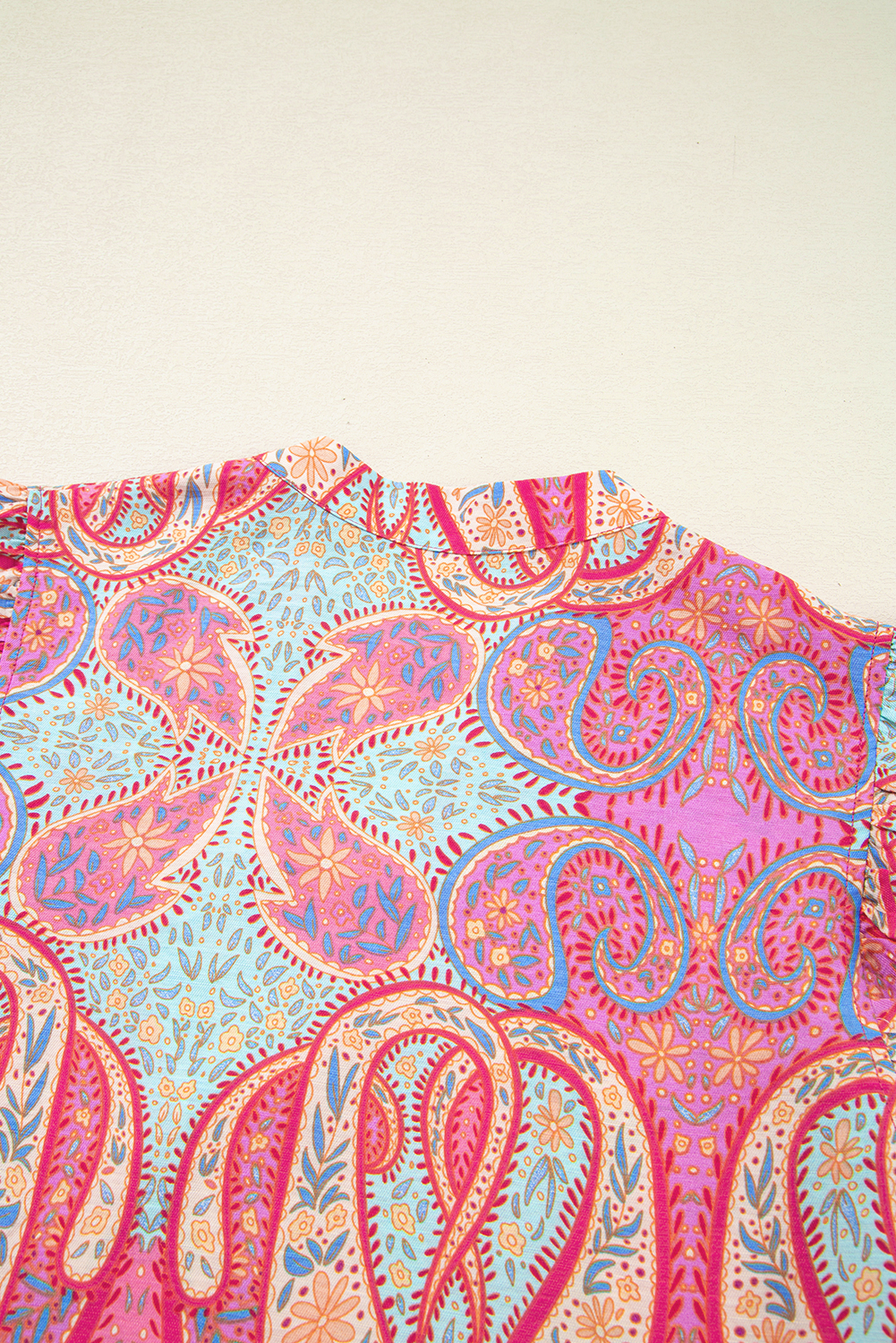 Rose Tribal Paisley Print Ruffled Sleeve Notch Neck Midi Dress - loveforevers