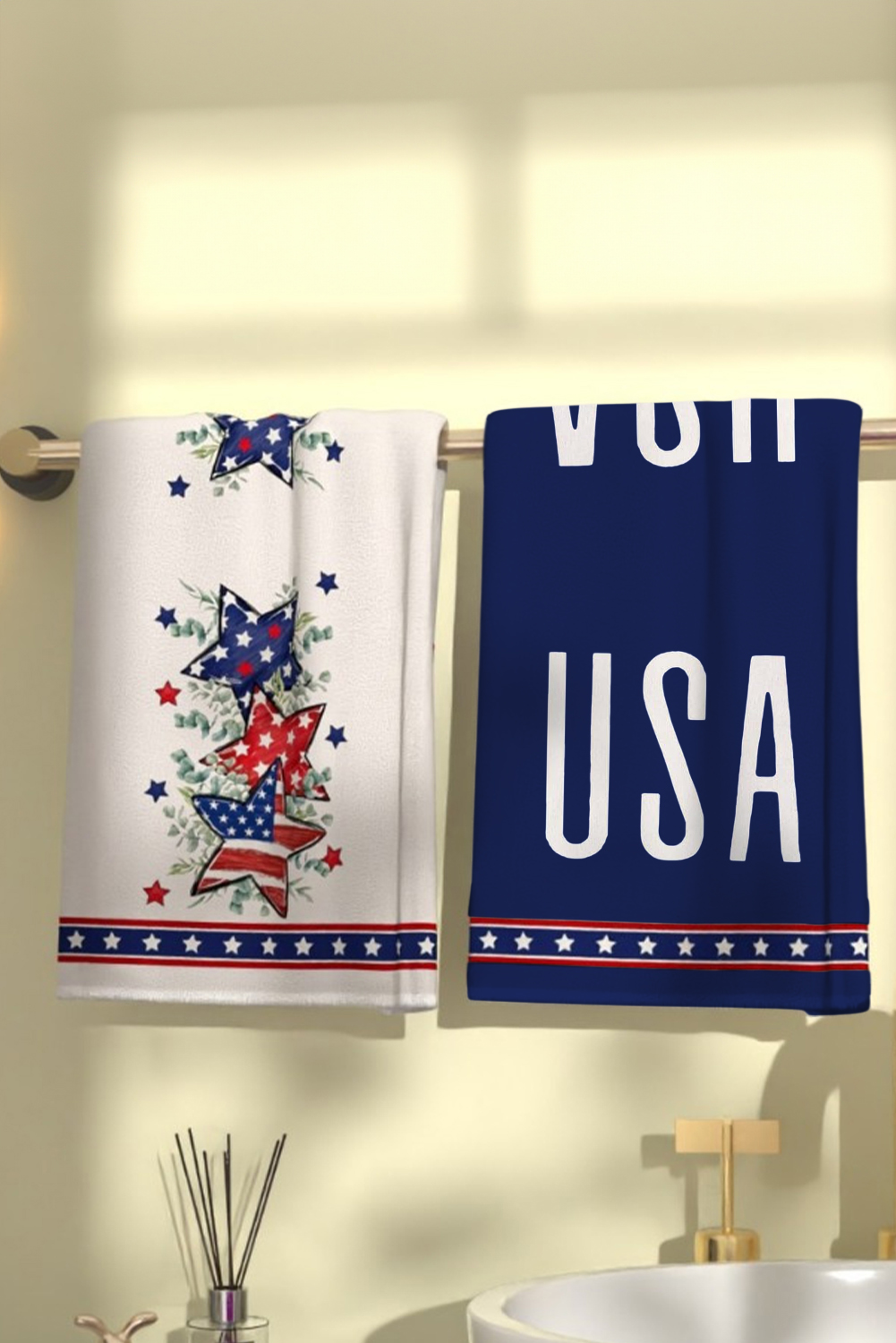 White 2pcs/set American Flag Star Leaves Print Soft Towel - loveforevers