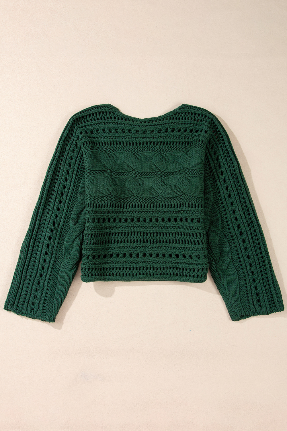 Blackish Green Hollow-out Cable Knit Cropped Sweater - loveforevers