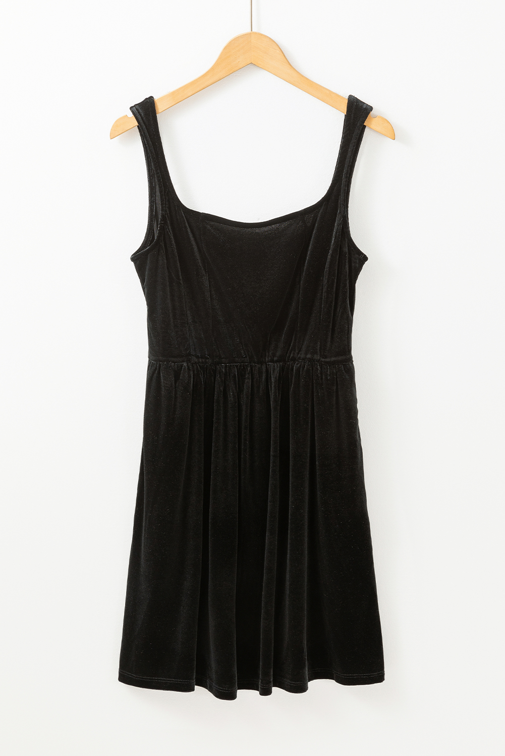 Black Velvet Square Neck Sleeveless High Waist Mini Dress with Pockets - loveforevers