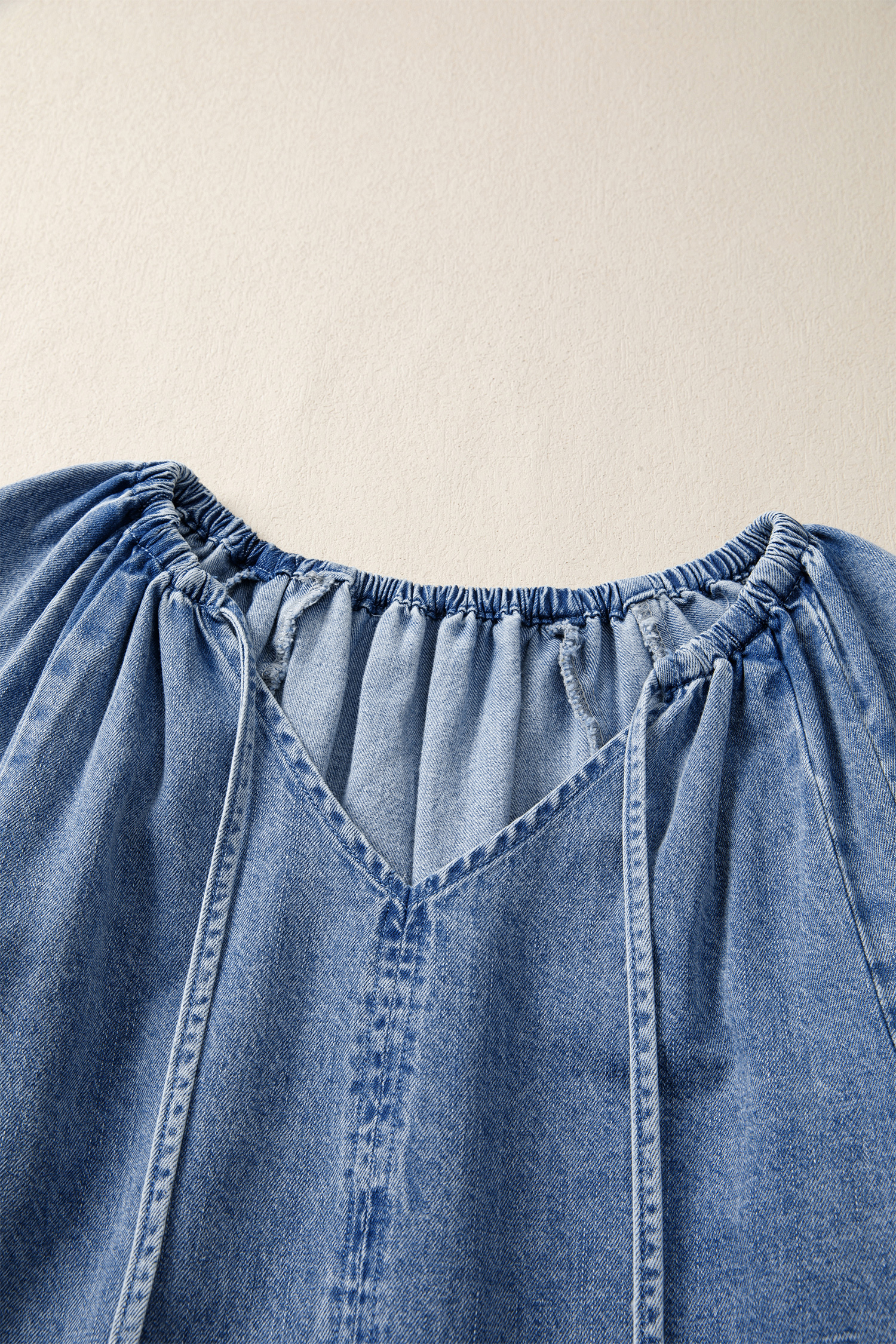 Myosotis Puff Sleeve V Neck Ruffled Loose Denim Mini Dress - loveforevers