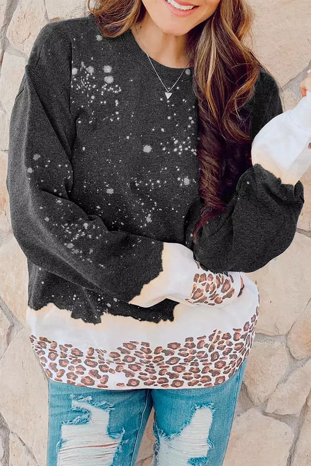 Fiery Red Leopard Bleached Pullover Sweatshirt - loveforevers