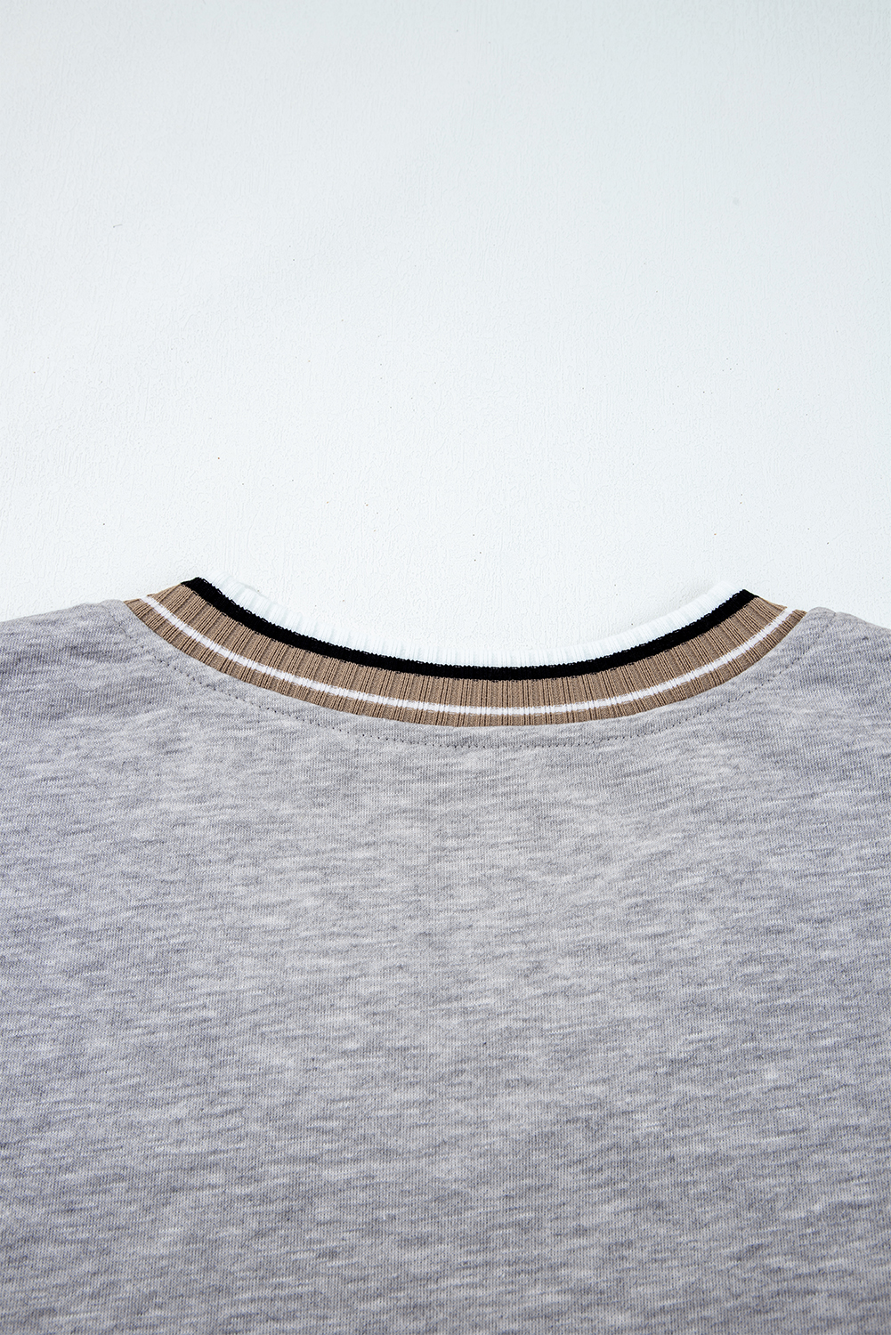 Gray Varsity Contrast Striped Trim V Neck Sweatshirt - loveforevers