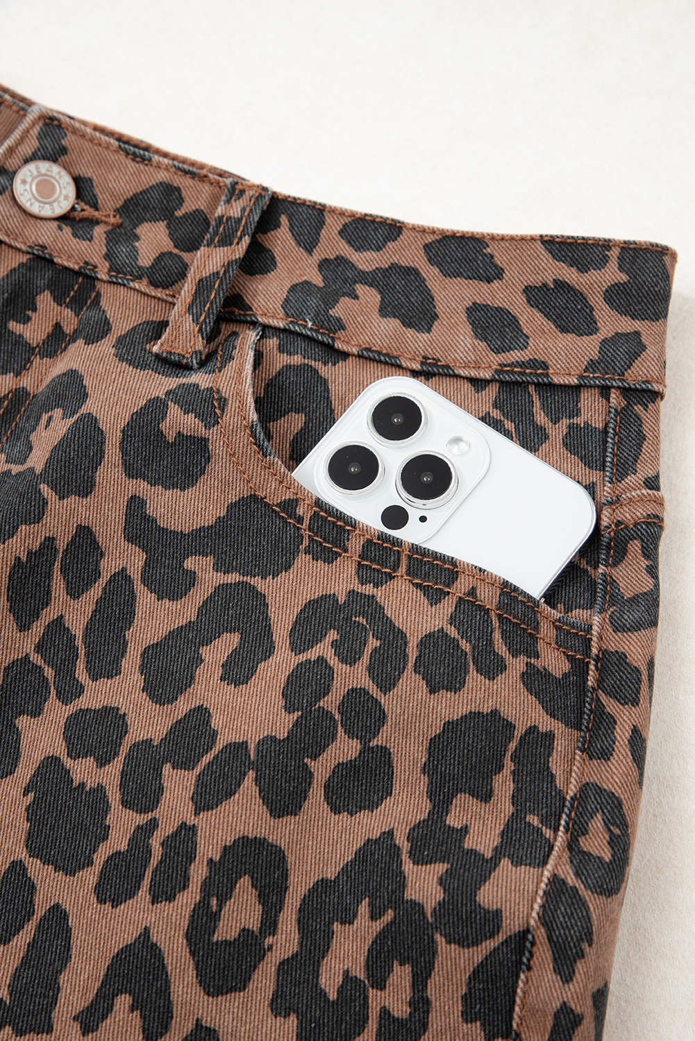 Brown Leopard Denim Frayed Split Denim Midi Skirt - loveforevers