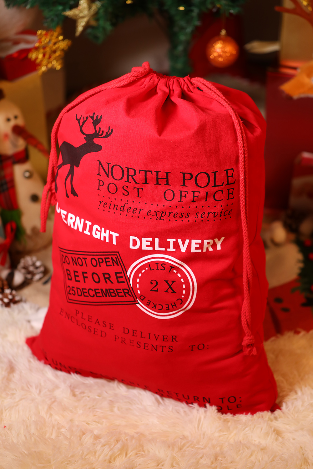 Fiery Red Christmas Drawstring Large Gift Bag 50*66cm - loveforevers