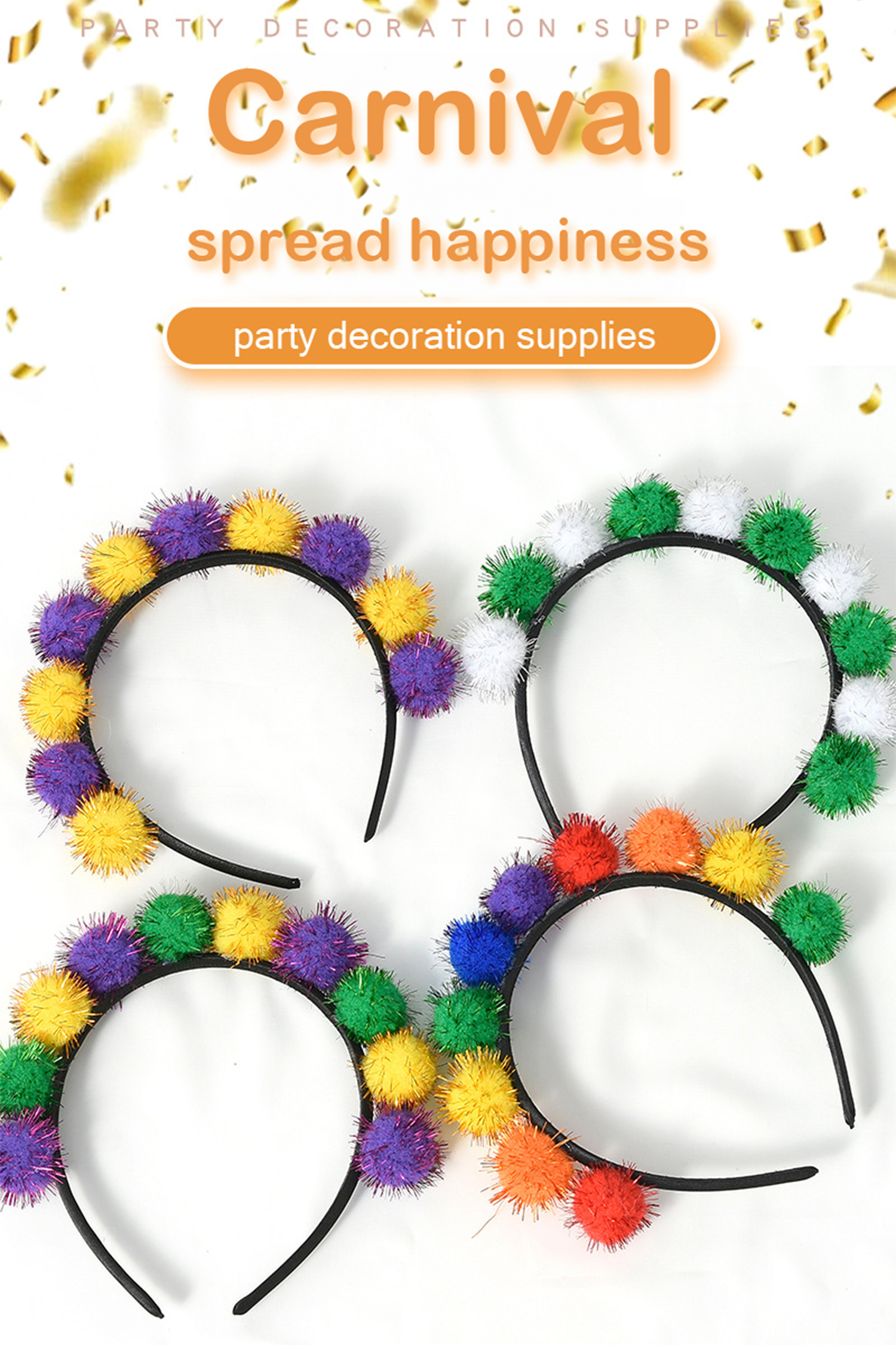 Tillandsia Purple Tinsel Pompom Mardi Gras Plastic Headband - loveforevers