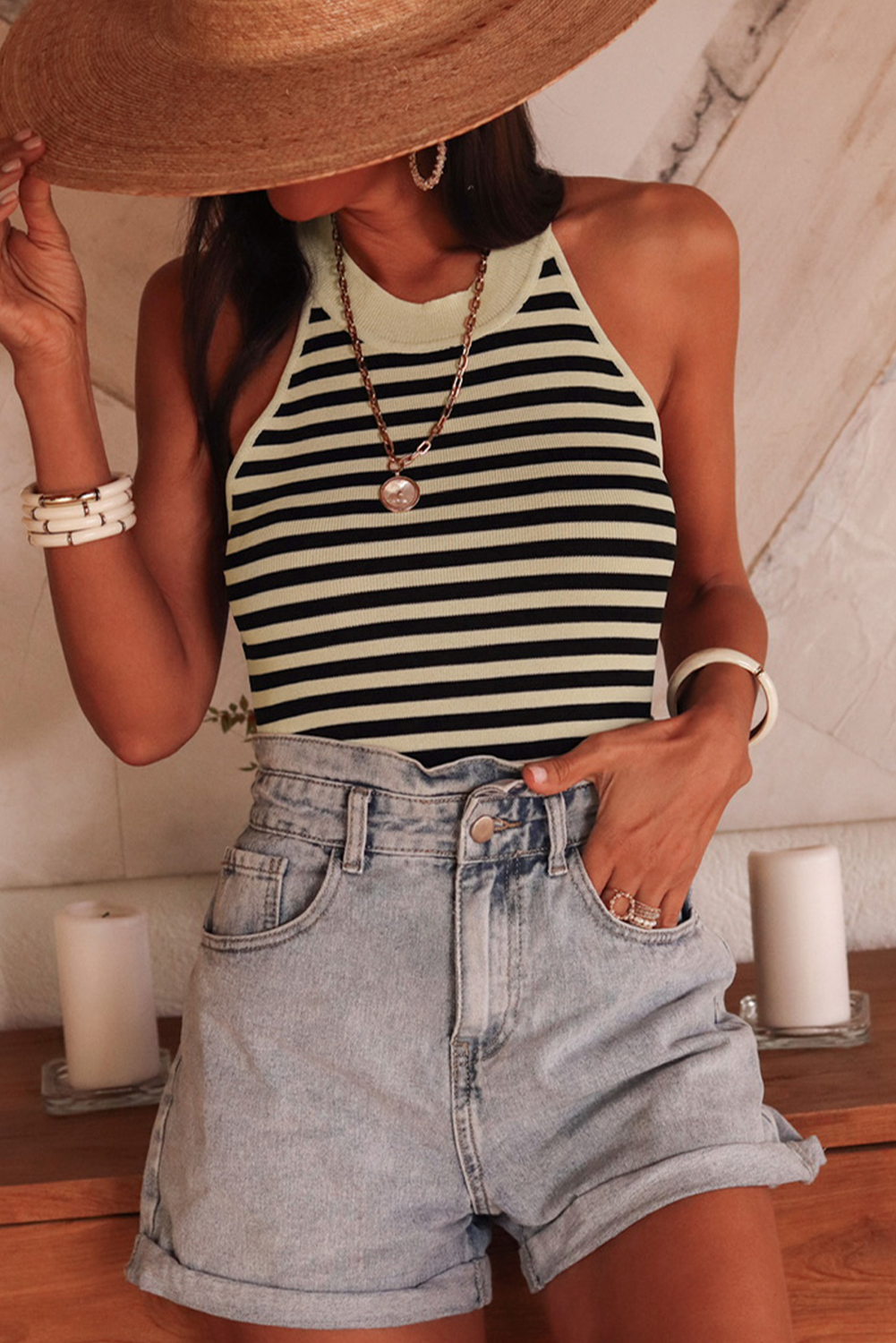 Black Stripe Crew Neck Slim Fit Sweater Vest - loveforevers