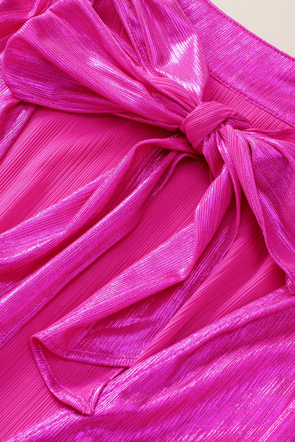 Bright Pink Ruched Sleeves Knotted Backless Blouse - loveforevers