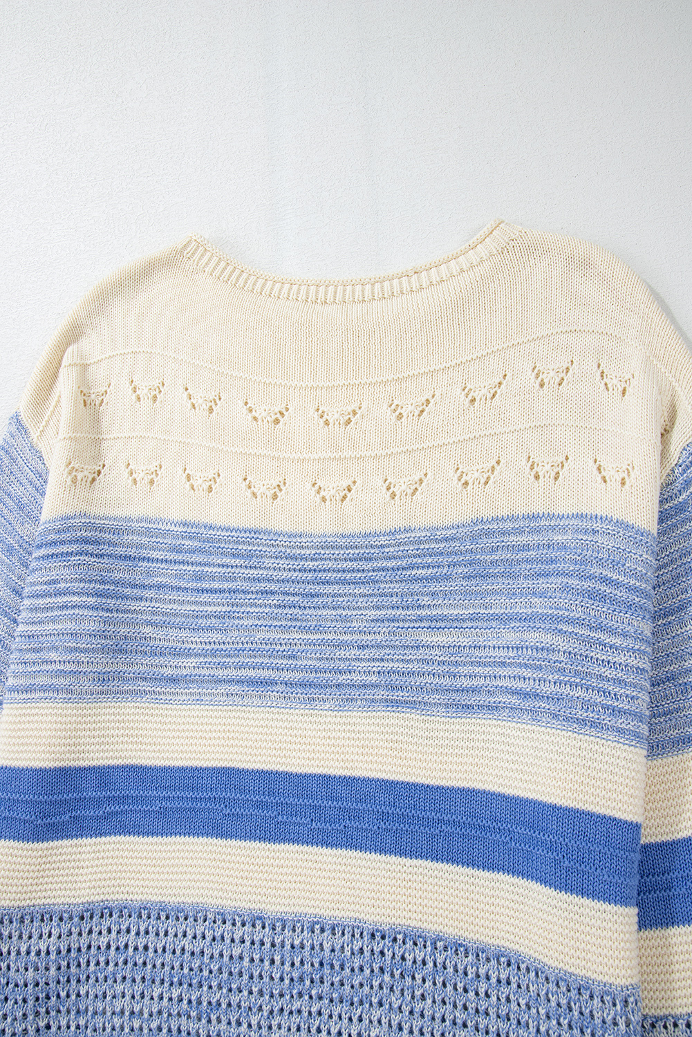 Light Blue Open Stitch Puff Sleeve Sweater - loveforevers