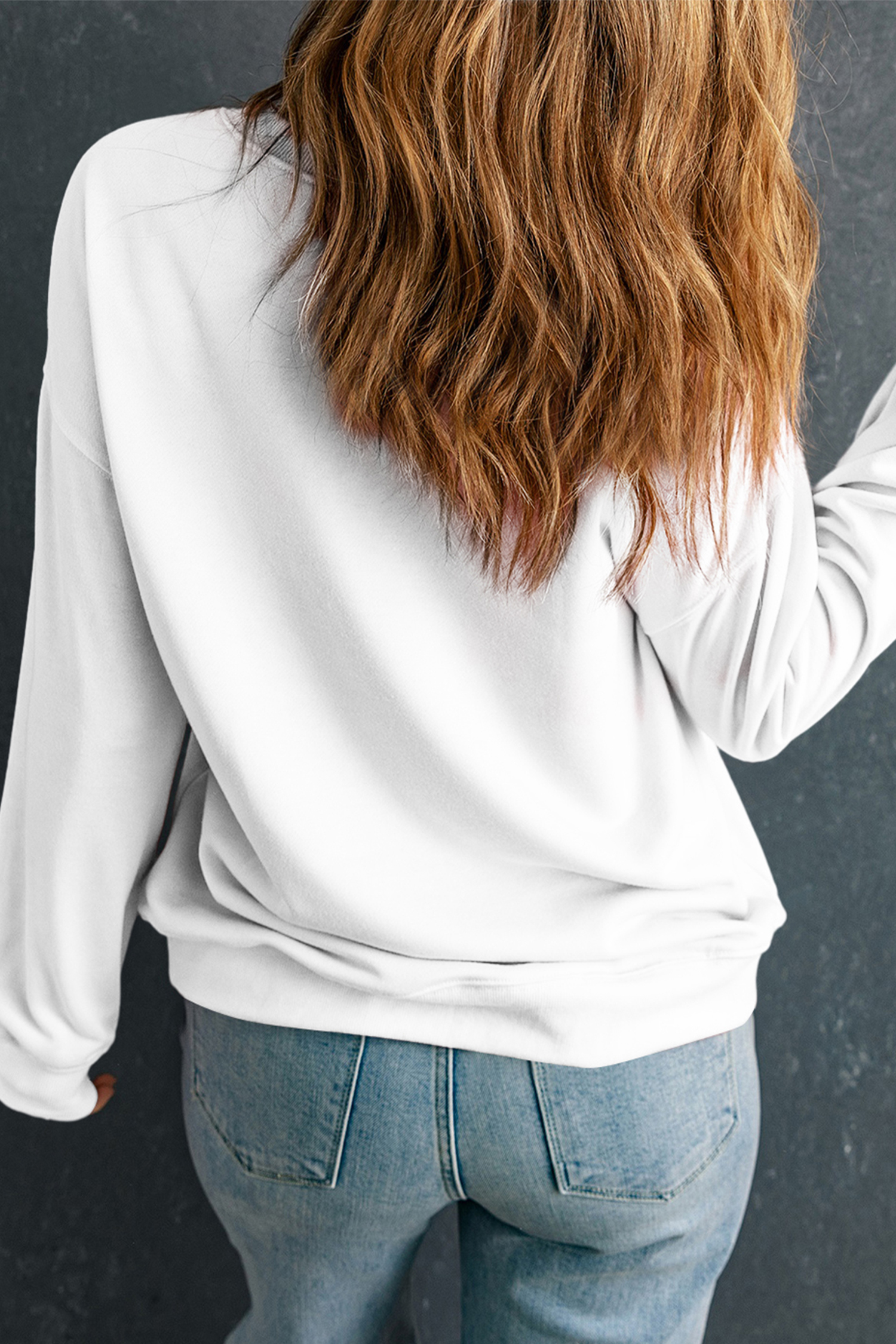 White Christmas Tree Ribbon Bow Printed Drop Shoulder Sweatshirt - loveforevers