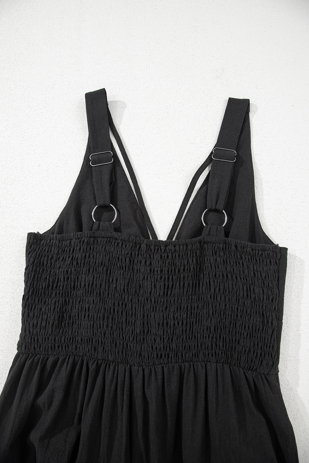 Black Front Cut Out Smocked Back Sleeveless Wide Leg Jumpsuit - loveforevers