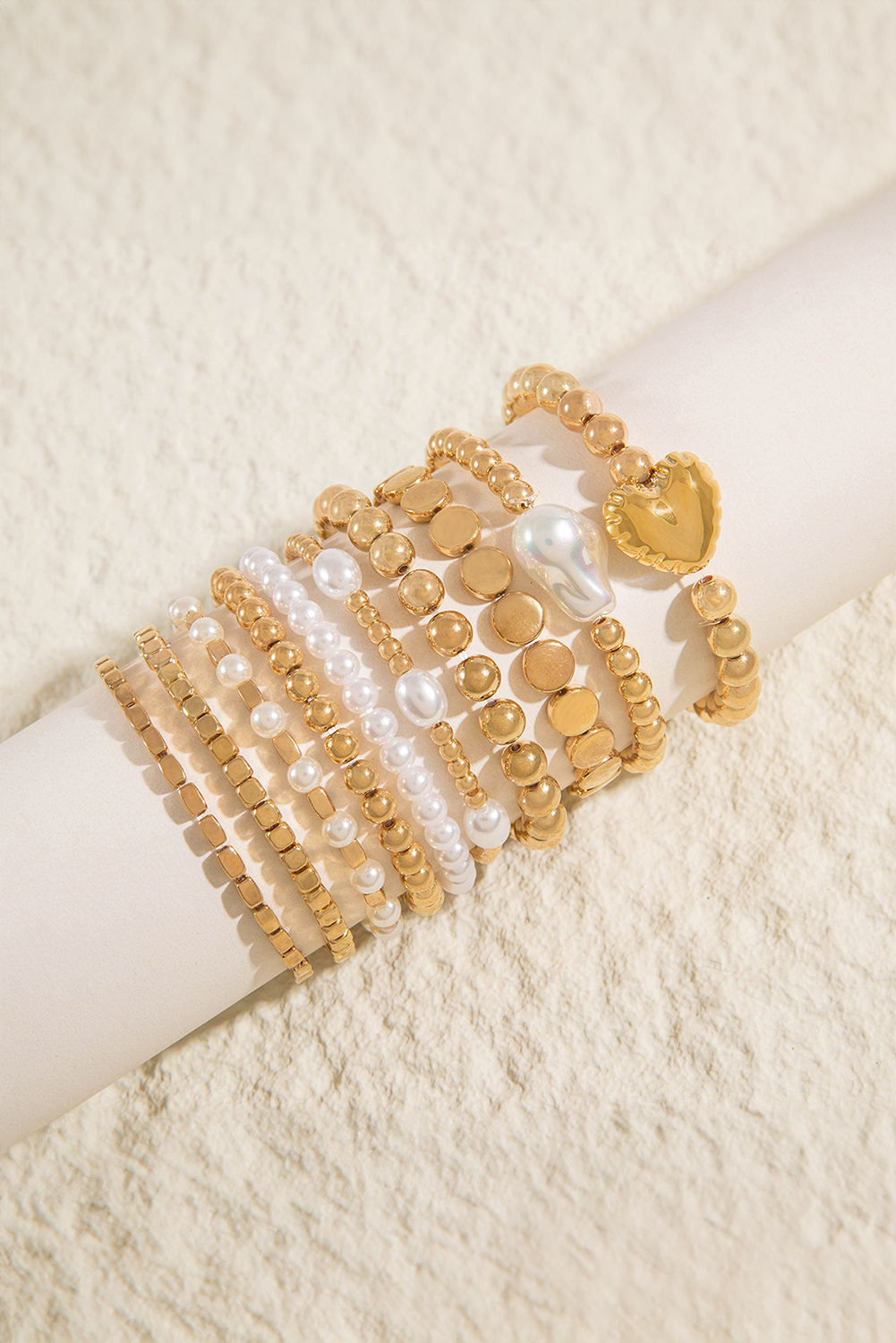 Gold Alloy Plated Pearl Beading 10pcs Bracelet Set - loveforevers