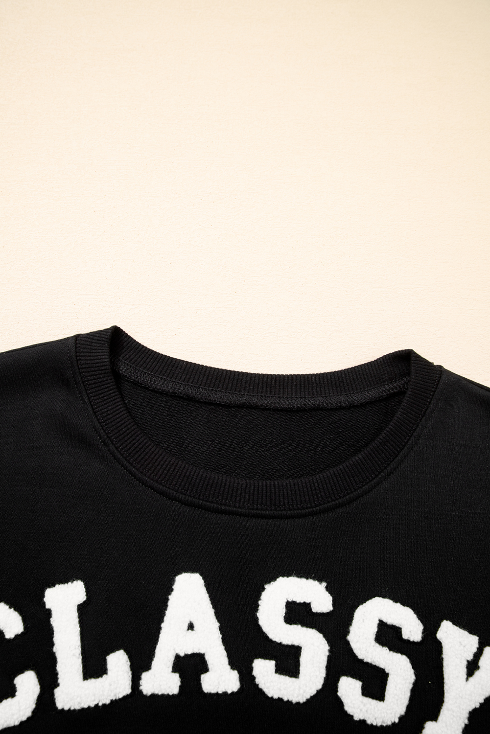 Black CLASSY UNTIL KICKOFF Plush Letter Patched Loose Sweatshirt - loveforevers