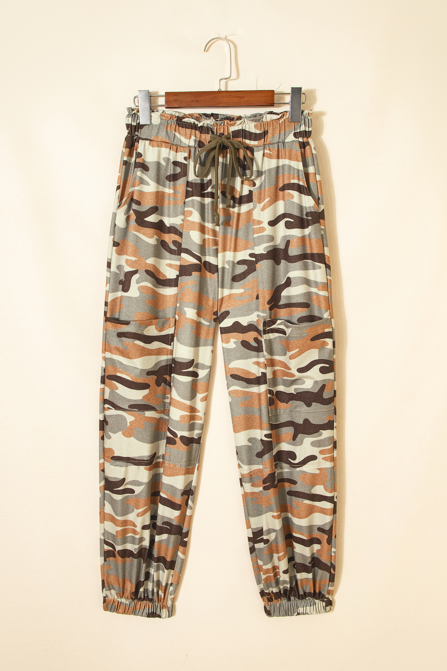 Green Camouflage Printed Drawstring Elastic Waist Jogger Pants - loveforevers