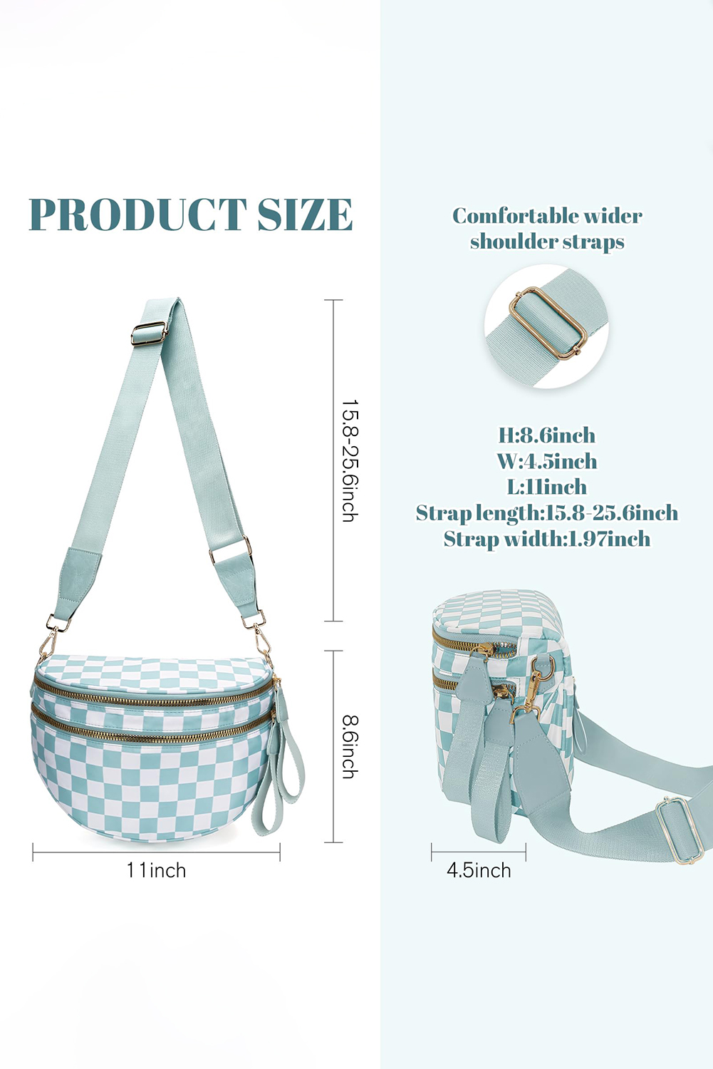 Jungle Green Double Zip Crescent Shape Adjustable Sling Bag - loveforevers