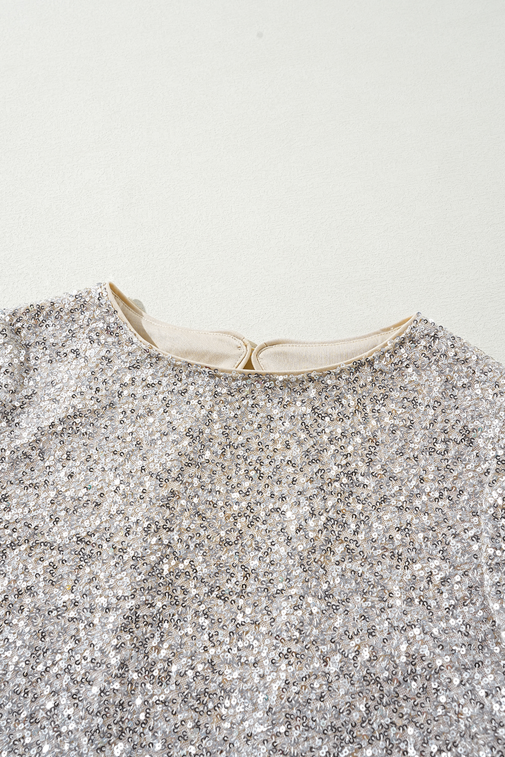 Silvery Sequin Puff Sleeve Cutout Back Blouse - loveforevers