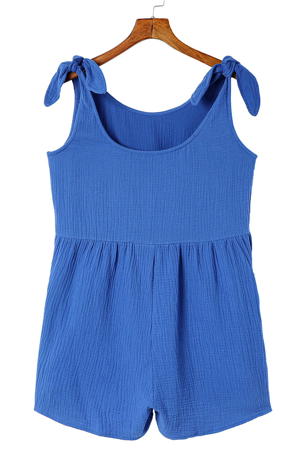 Blue Textured Knotted Straps High Waist Wide Leg Romper - loveforevers