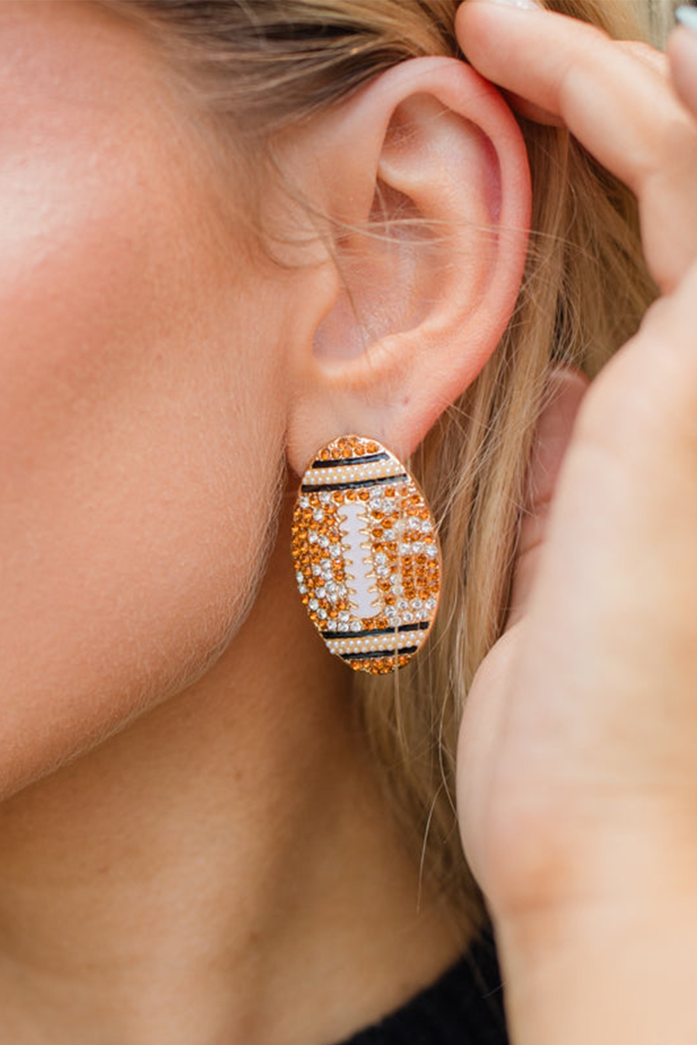 Gold Rhinestone Rugby Football Game Day Stud Earrings - loveforevers
