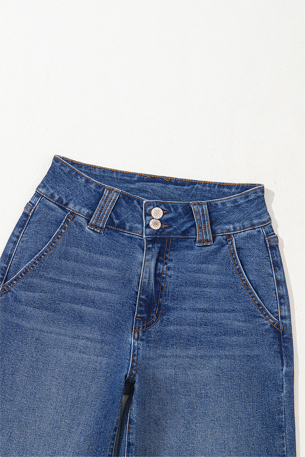 Sky Blue Double Button Zip Fly Straight Leg Jeans - loveforevers
