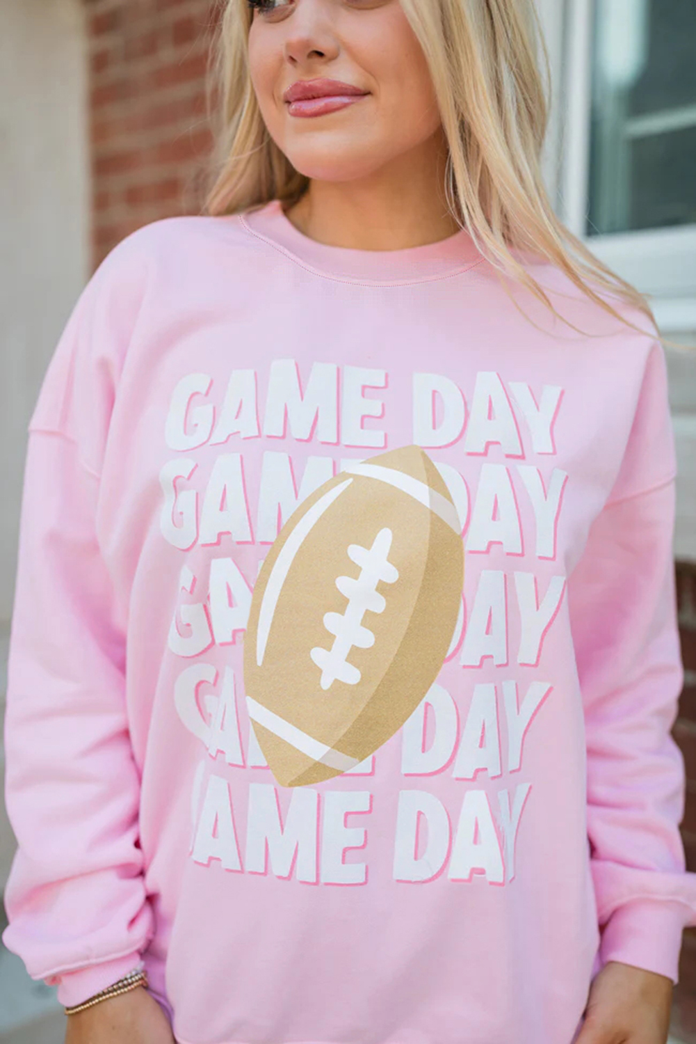 Pink GAME DAY Football Rugby Print Casual Sweatshirt - loveforevers
