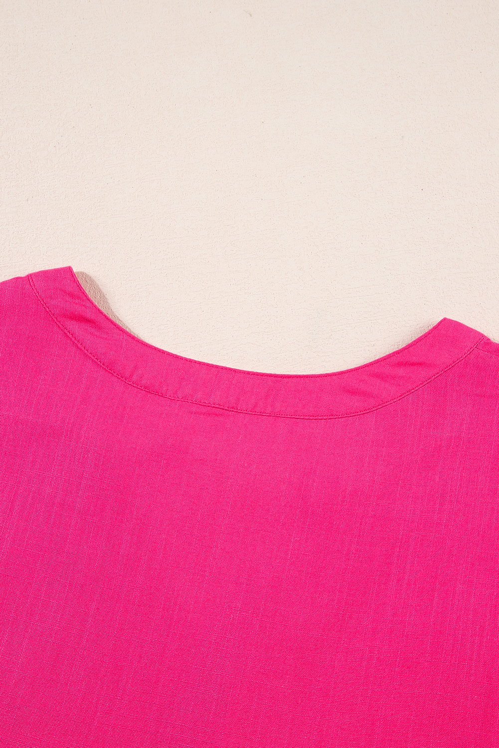 Strawberry Pink Geometric Embroidered Tassel Tie V Neck Blouse - loveforevers