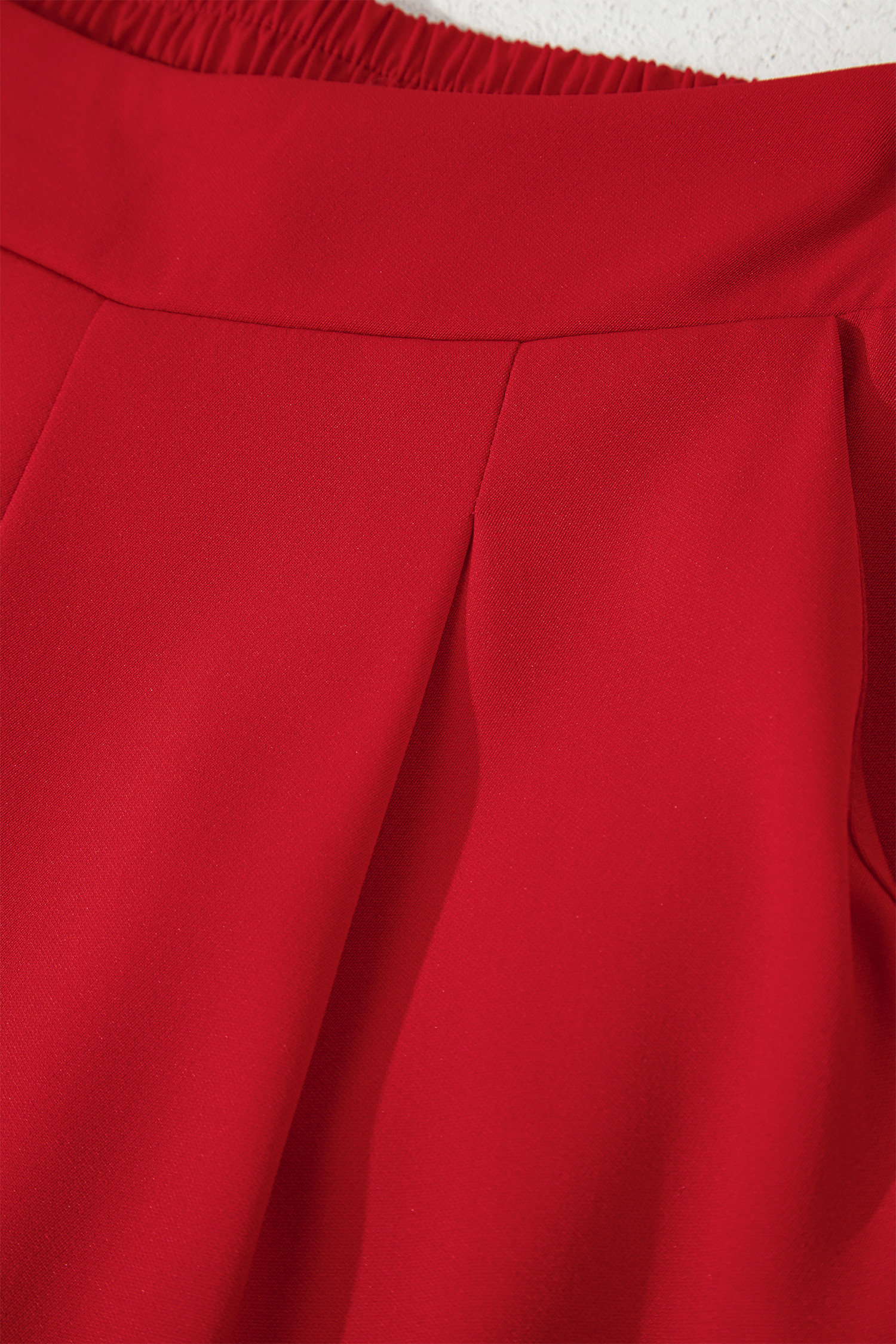 Fiery Red Pleated Detail Pull On High Elastic Waist Loose Straight Pants - loveforevers