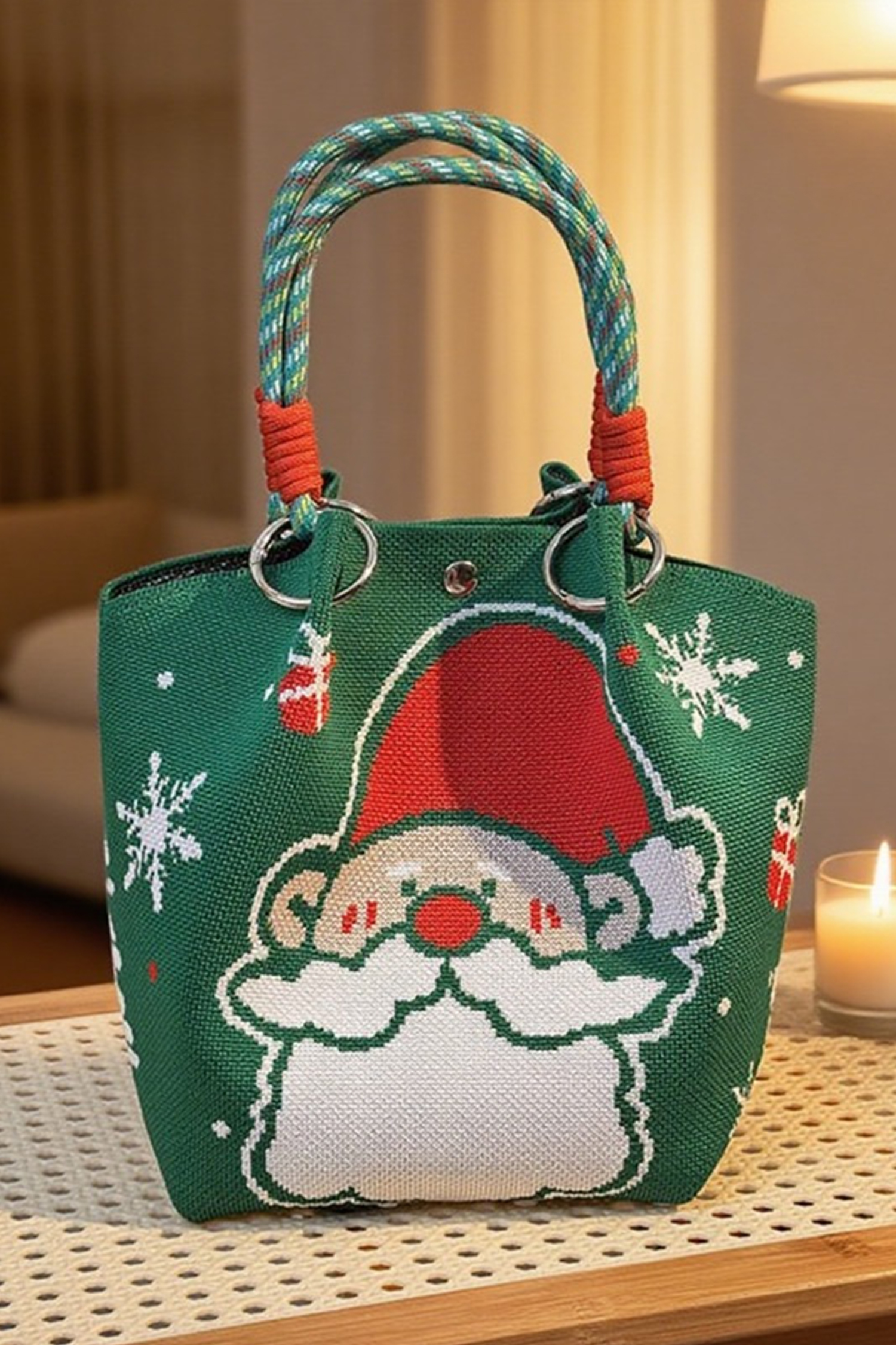 Blackish Green Cartoon Santa Claus Knitted Bucket Bag - loveforevers