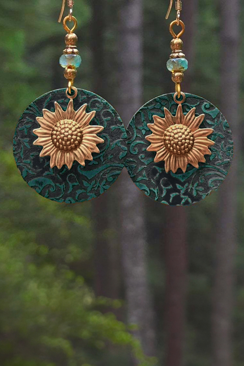 Real Teal Retro Sunflower Disc Alloy Dangle Earrings - loveforevers