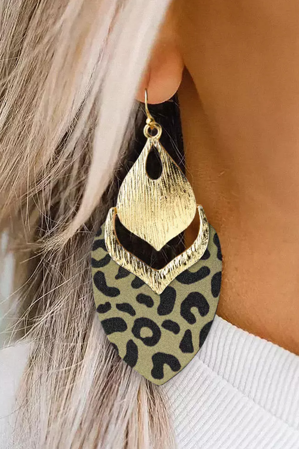 Leopard Leopard Hollow Out Leave Shape Drop Earrings - loveforevers