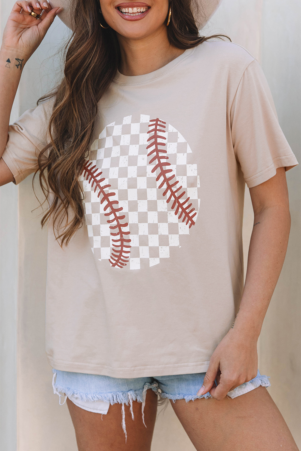 Jet Stream Checkered Baseball Graphic Tee - loveforevers